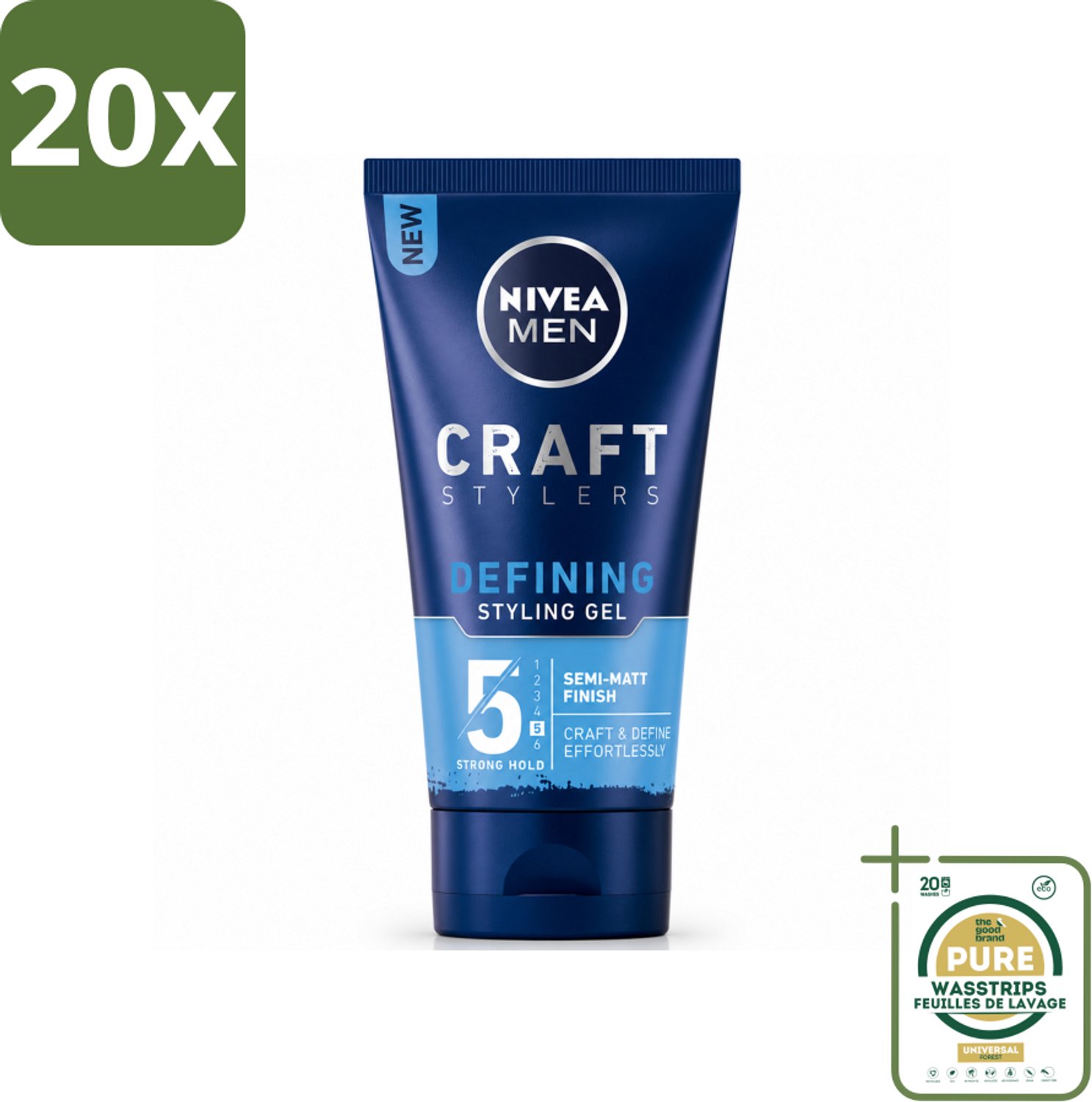 20 x NIVEA MEN - Styling Gel - Matte Finish - 150 ml - Wasstrips - Haargele - Styling Gel - Matte Finish - Haar Fixatie - Haar Verzorging