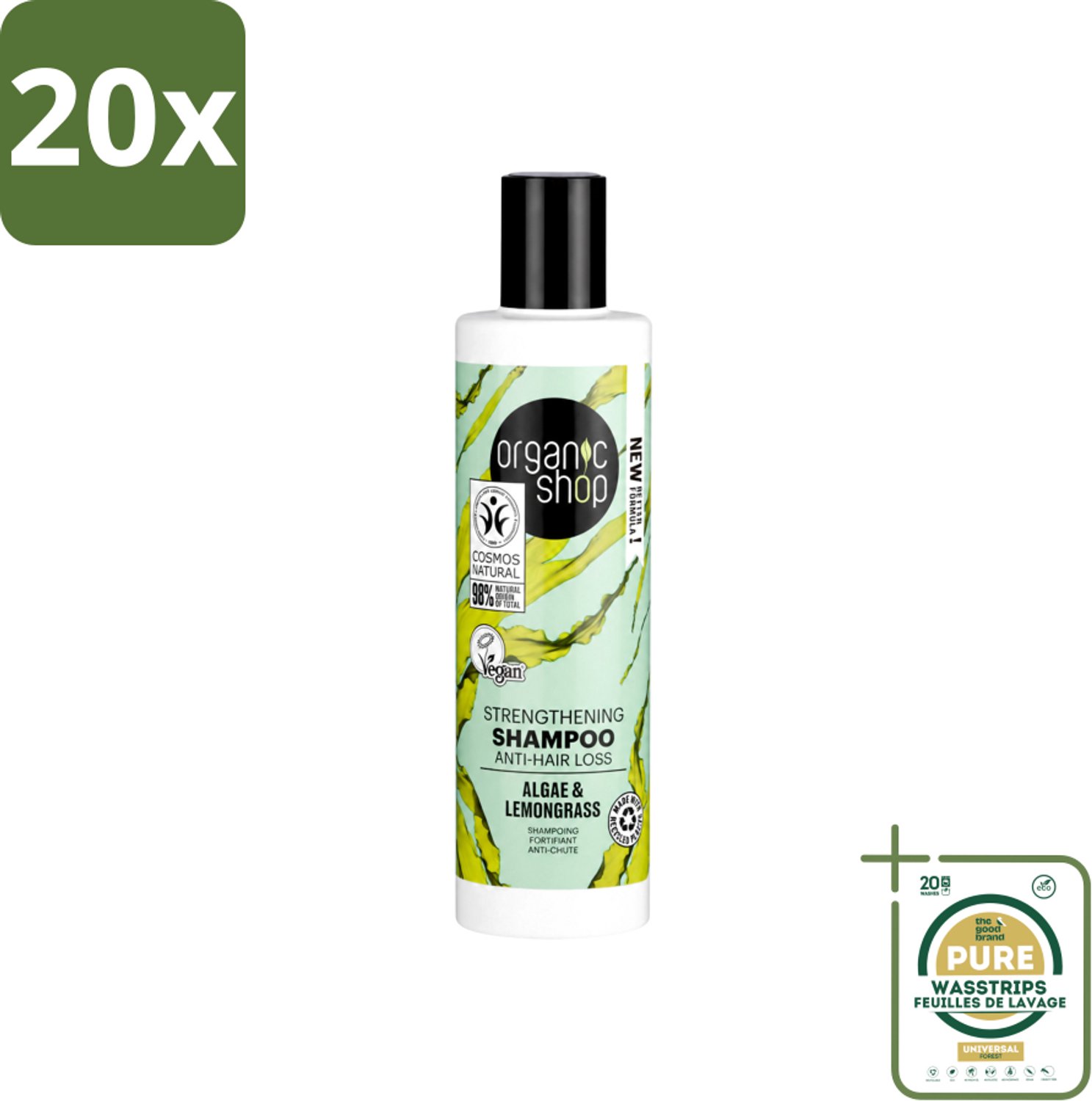 20 x Organic Shop - Algae & Lemongrass Strengthening Shampoo - Versterkend en Herstellend - 280 ml - Wasstrips - Haarversterking - Haaruitval - Haarstructuur - Algenextract - Citroengrasolie