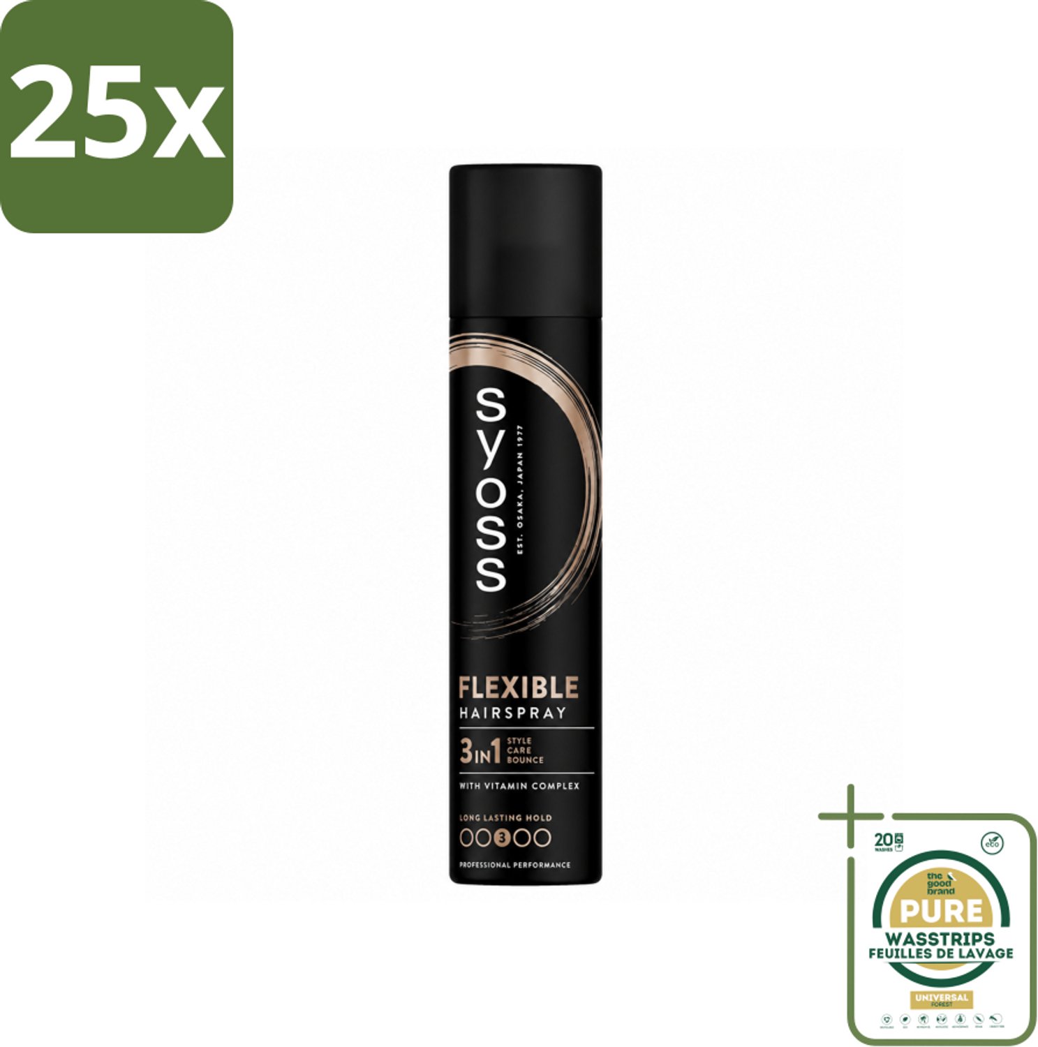 25 x Syoss - Hold & Flex - Haarspray - Flexibele Fixatie - 300 ml - Wasstrips - Haarspray - Flexibele Fixatie - Styling - Haarverzorging - Haarherstel
