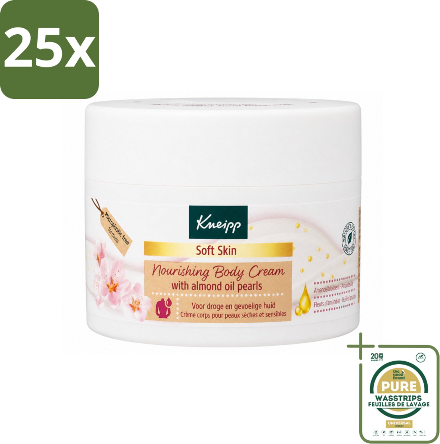 25 x Kneipp - Body crème - Soft Skin - Amandelbloesem - 200 ml - Wasstrips - Zachte Huid - Huidverzorging - Amandelolie - Shea Butter - Huidhydratatie