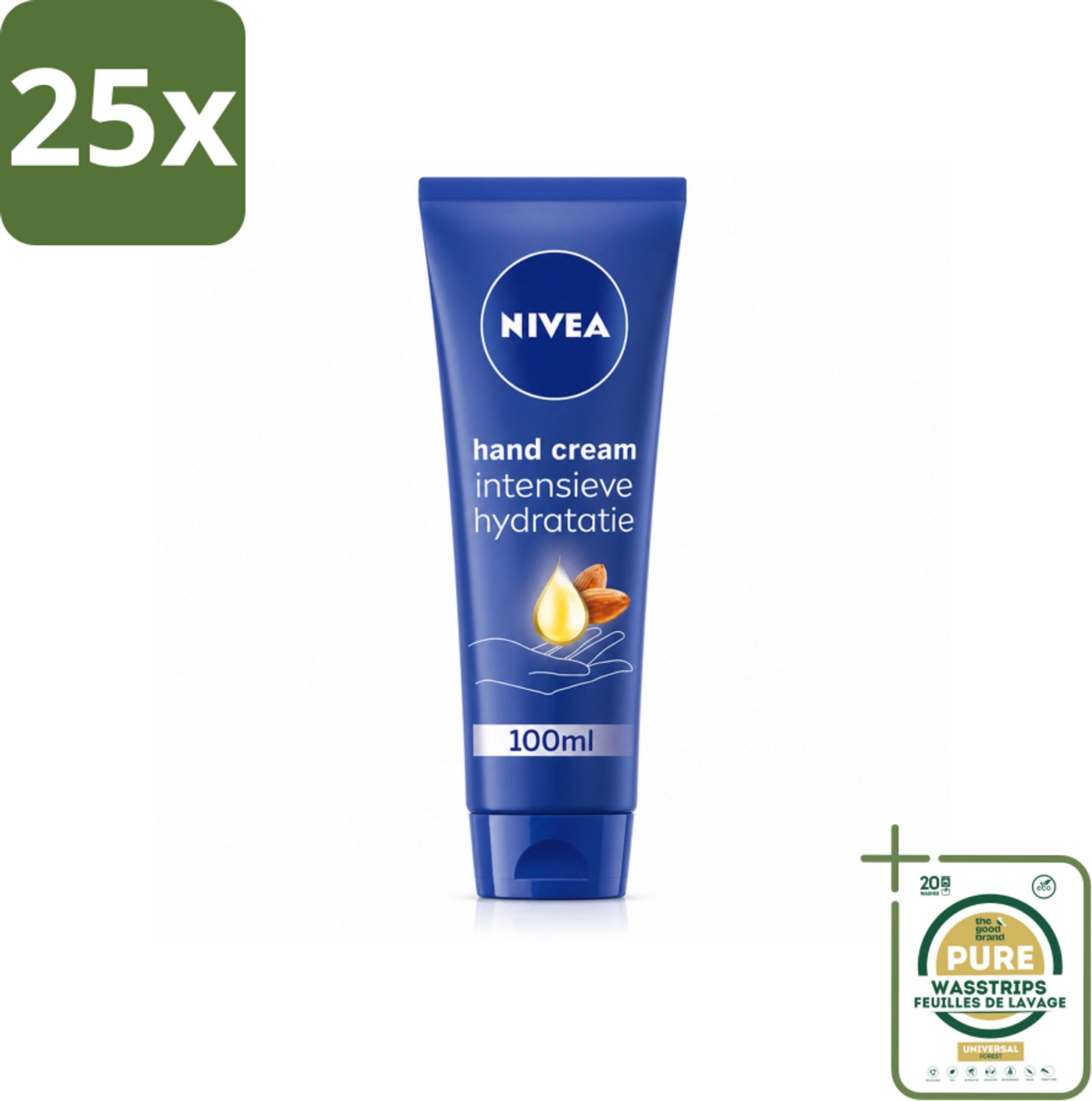 25 x NIVEA - Handcrème - Verzorgend - Intensieve Hydratatie - 100 ml - Wasstrips - Handcrème - Handverzorging - Droge Handen - Hydratatie - Amandelolie