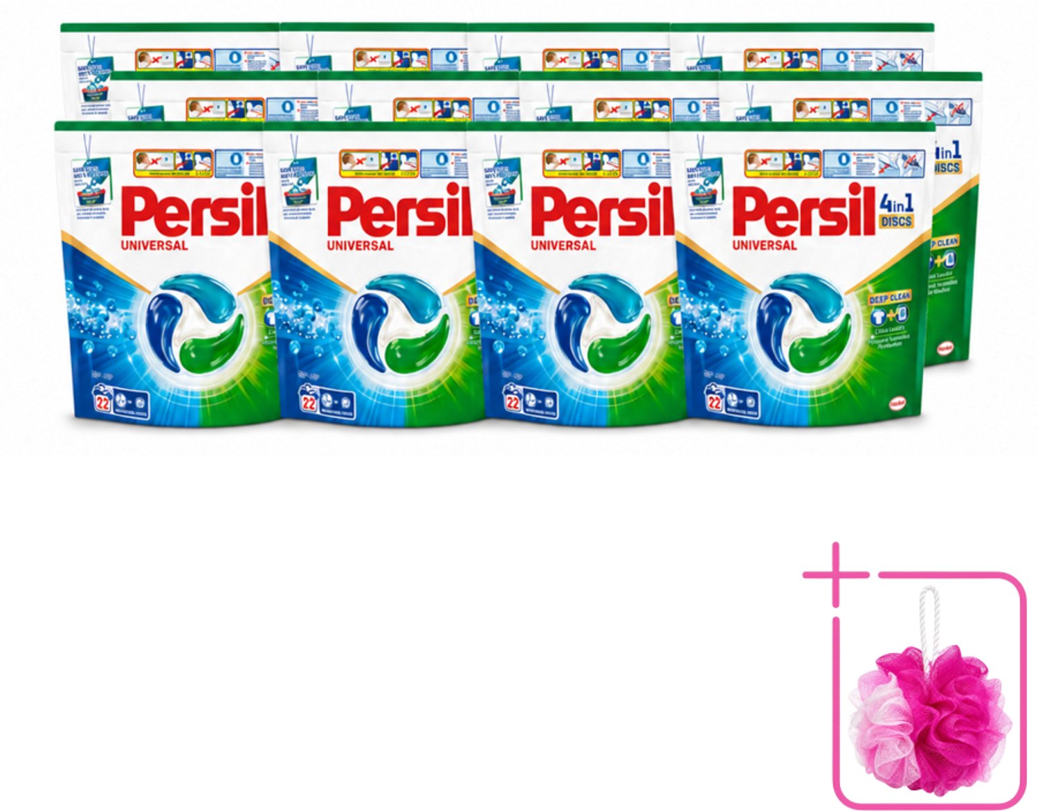 12 x Persil - Wasmiddel - Wasmiddelcapsules Discs Universal - Voor Witte Was - 22 wasbeurten - Bulkverpakking - Persil 4in1 Discs - Douchemop - Witte was