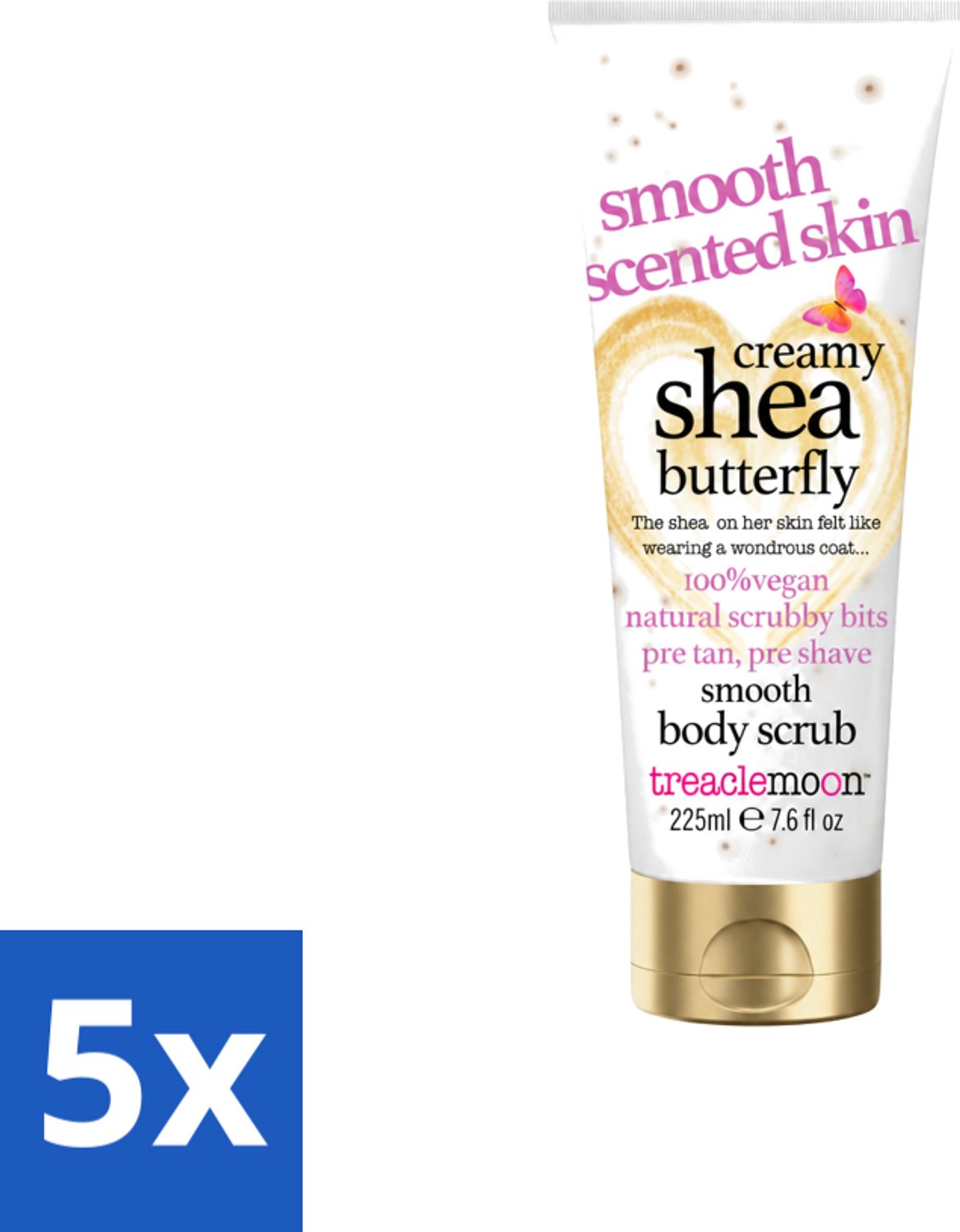 5 x Treaclemoon – Body Scrub – Creamy Shea Butterfly – 225 ml - Voordeelverpakking - 5 stuks