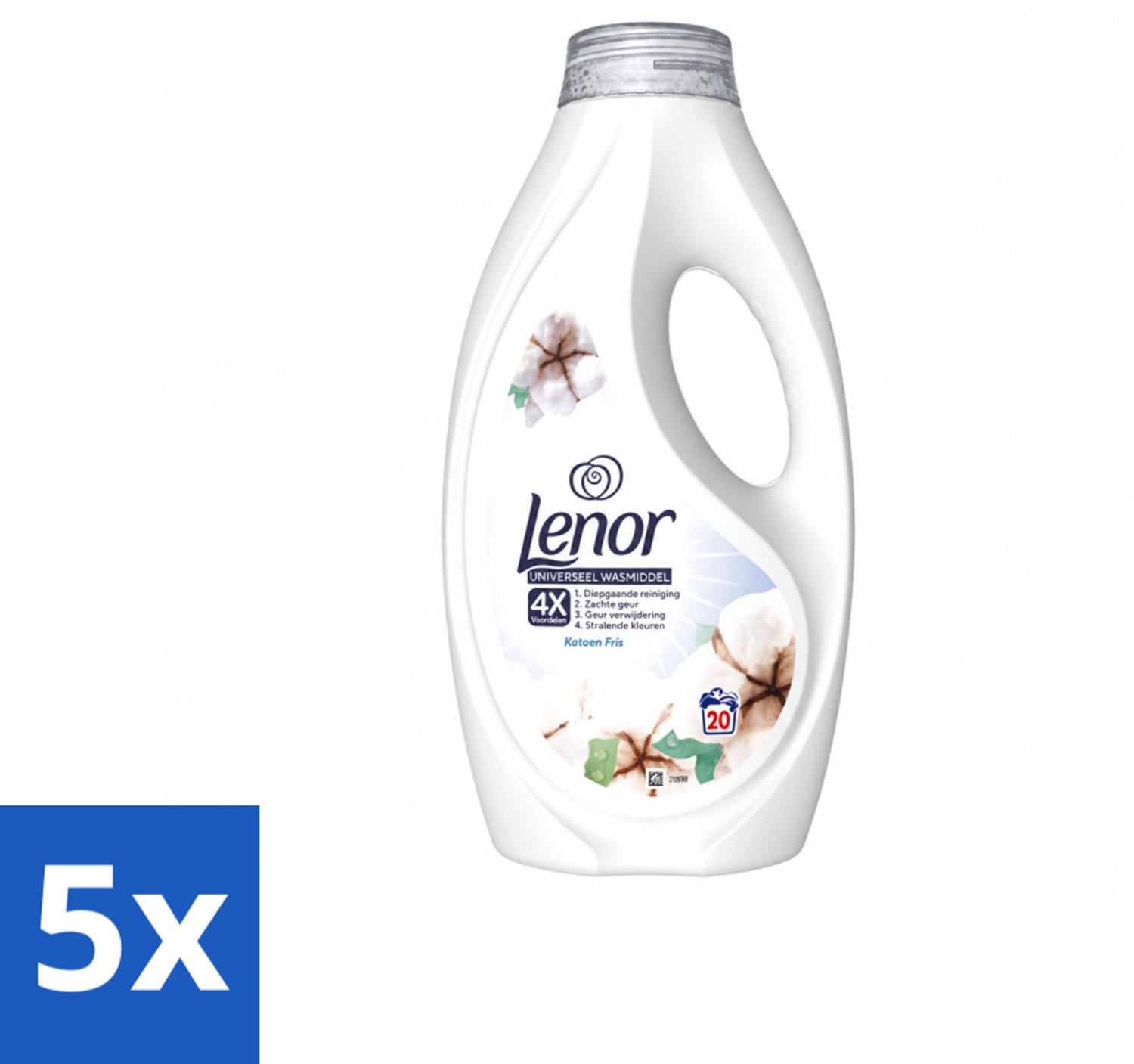 5 x Lenor – Wasmiddel – Katoen Fris – 20 Wasbeurten - 900 ml - Voordeelverpakking - 5 stuks