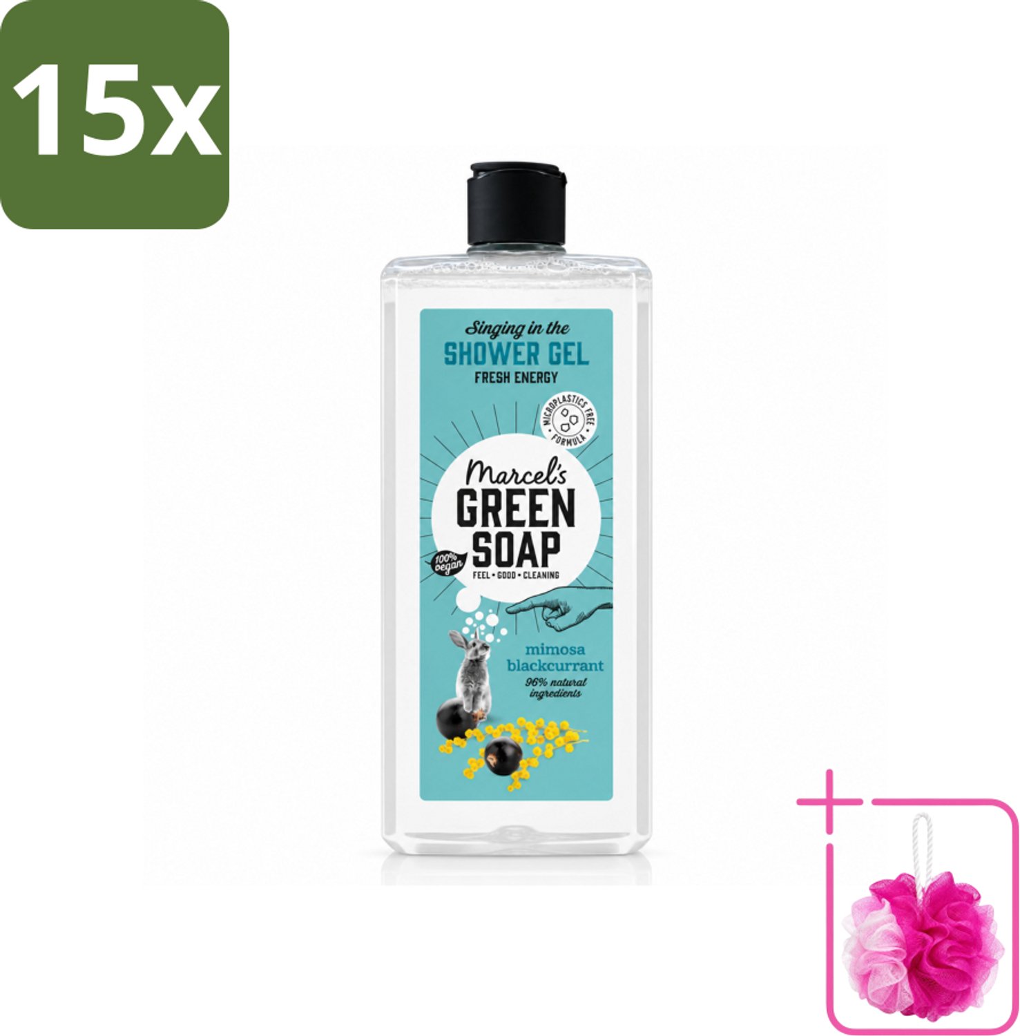 15 x Marcel's Green Soap - Douchegel - Mimosa & Zwarte Bes - Verzorgend & zacht - 300 ml - Bulkverpakking - Douchegel - Douchemop - Natuurlijke douchegel