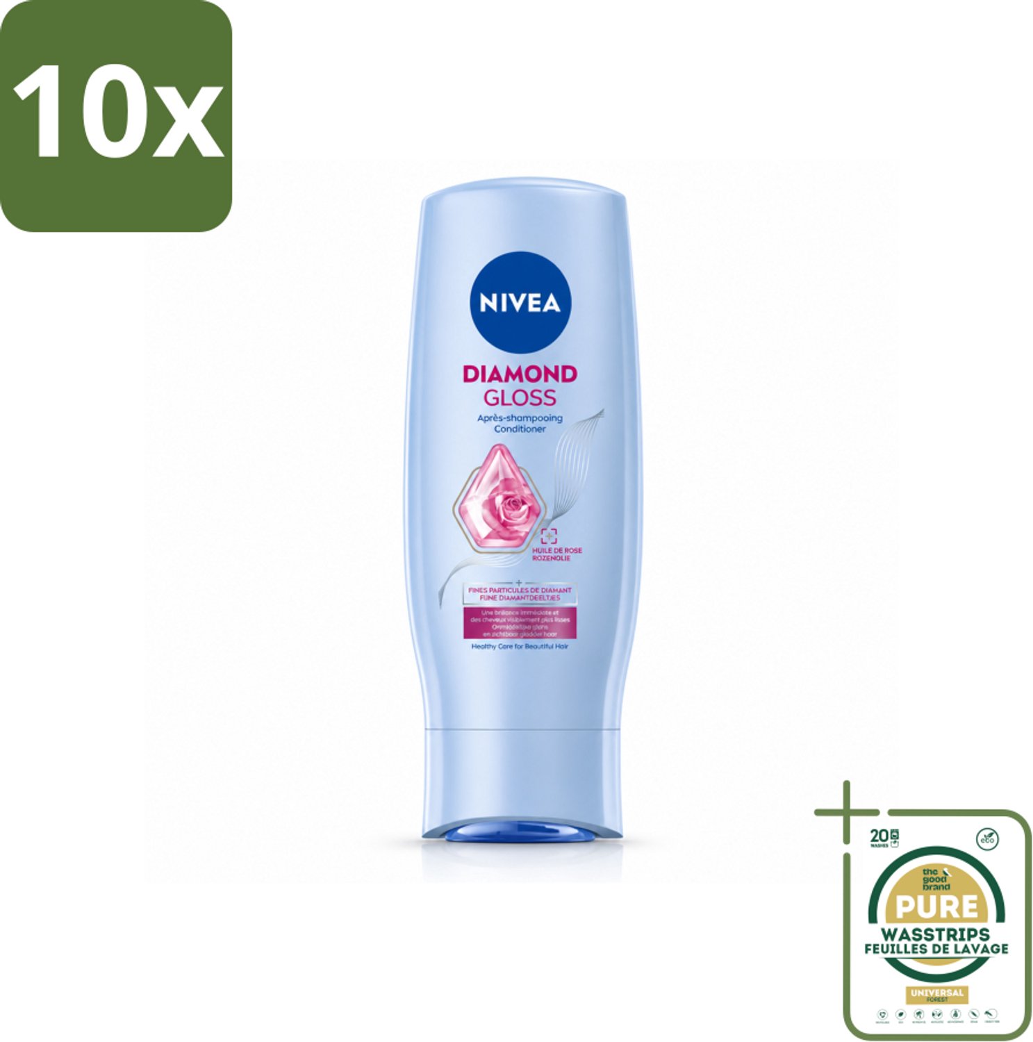 10 x NIVEA - Diamantglans Conditioner - Crèmespoeling - Voor Glans - 200 ml - Wasstrips - Diamantglans Haar - Haar Verzorging - Haar Crèmespoeling - Glans Haar - Zachte Haar