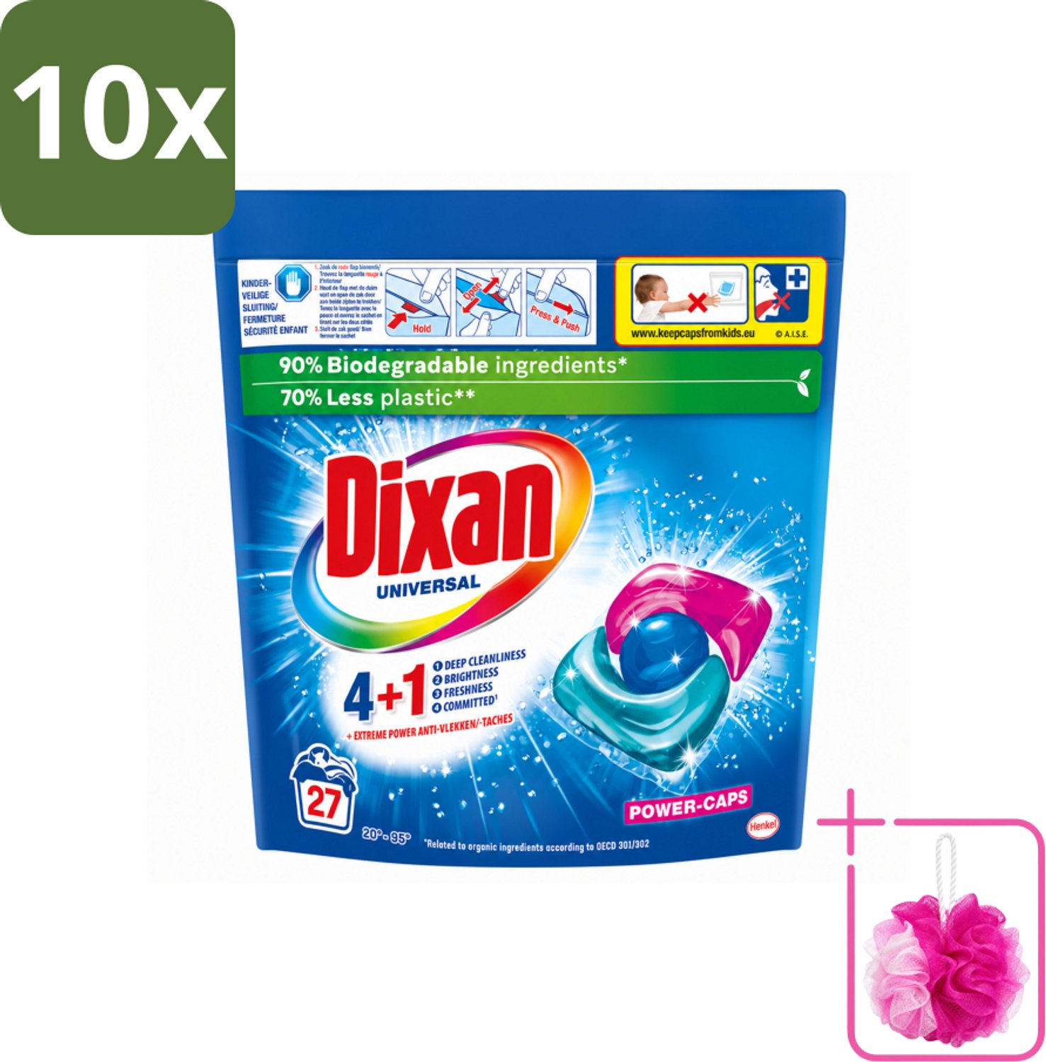 10 x Dixan - Wasmiddelcapsules - Universeel - 27 wasbeurten - Bulkverpakking - Wasmiddel - Douchemop - Wascapsules