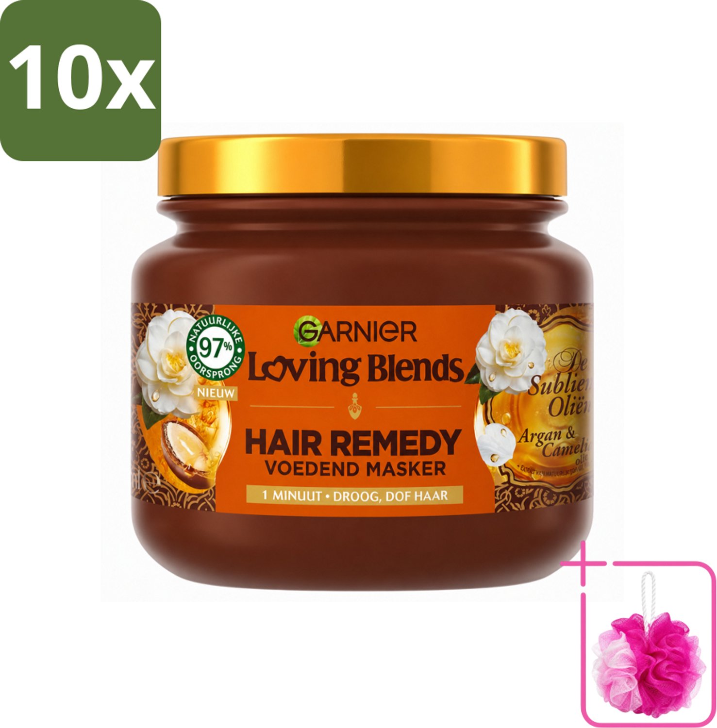 10 x Garnier - Loving Blends - Haarmasker - Argan & Cameliaolie - Droog & Dof Haar - 340 ml - Bulkverpakking - Haarmasker - Douchemop - Arganolie