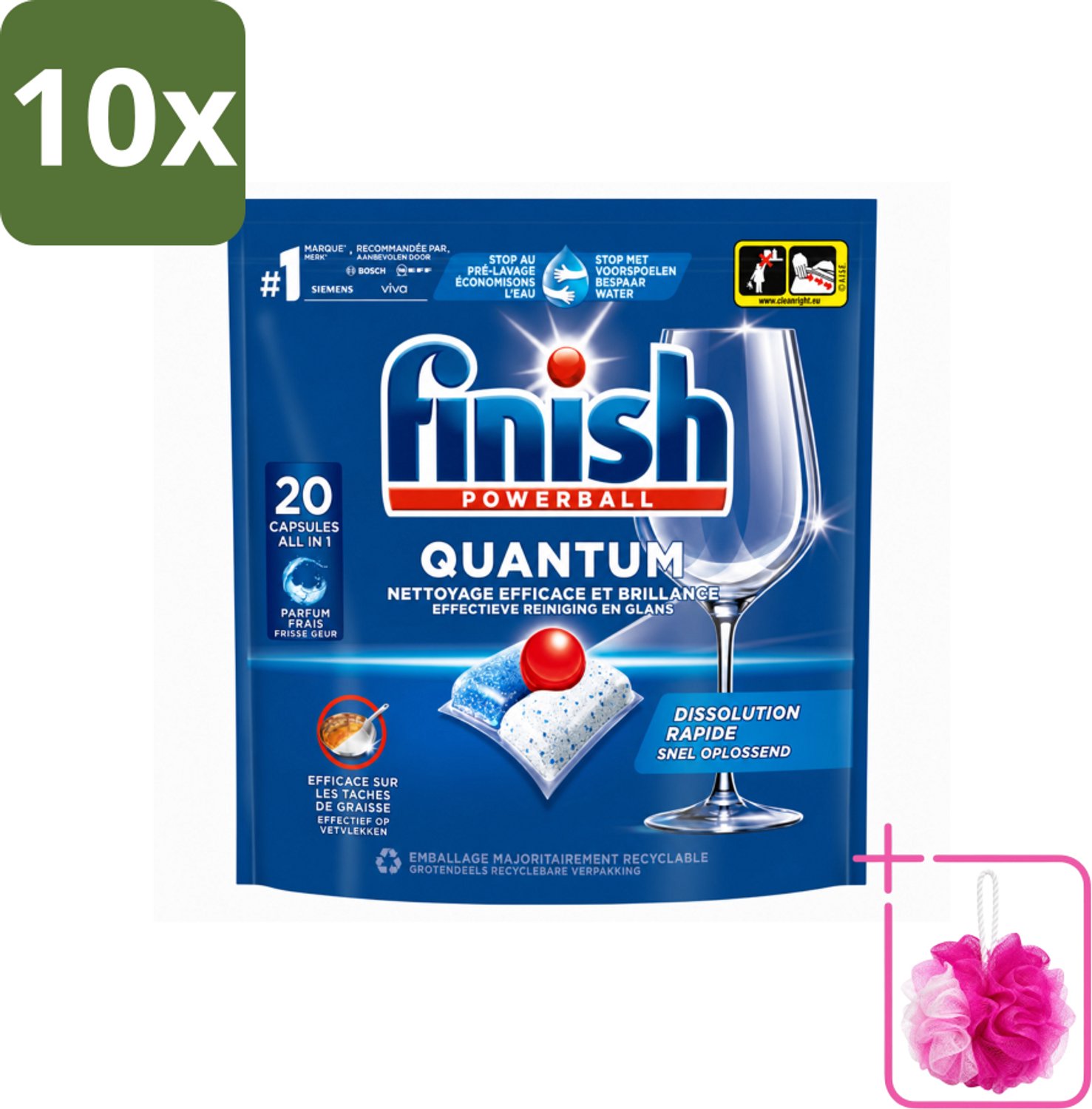 10 x Finish - Vaatwasmiddel - Quantum Vaatwastabletten Regular - Diepe Reiniging - 20 capsules - Bulkverpakking - Vaatwasmiddel - Douchemop - Vaatwasmiddel Quantum