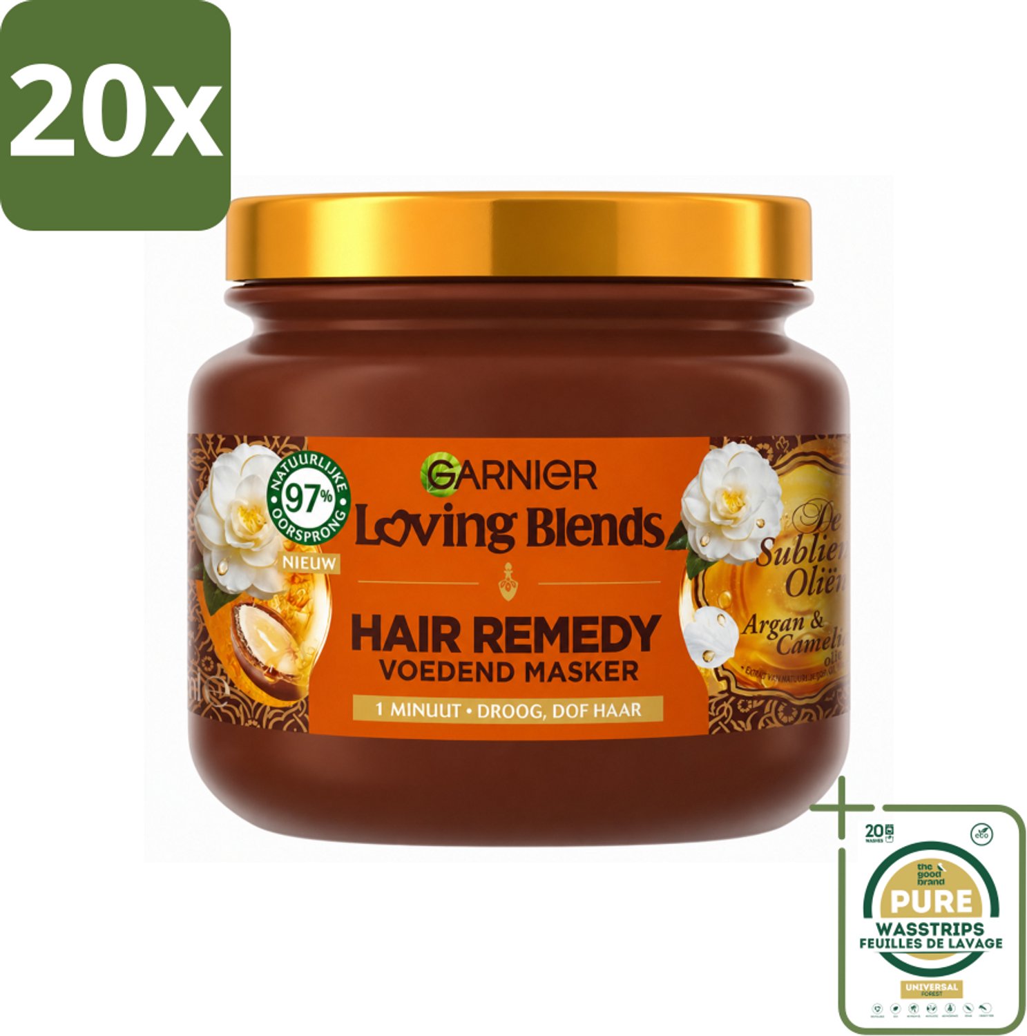 20 x Garnier - Loving Blends - Haarmasker - Argan & Cameliaolie - Droog & Dof Haar - 340 ml - Wasstrips - Haarmasker - Arganolie - Cameliaolie - Droog Haar - Dof Haar