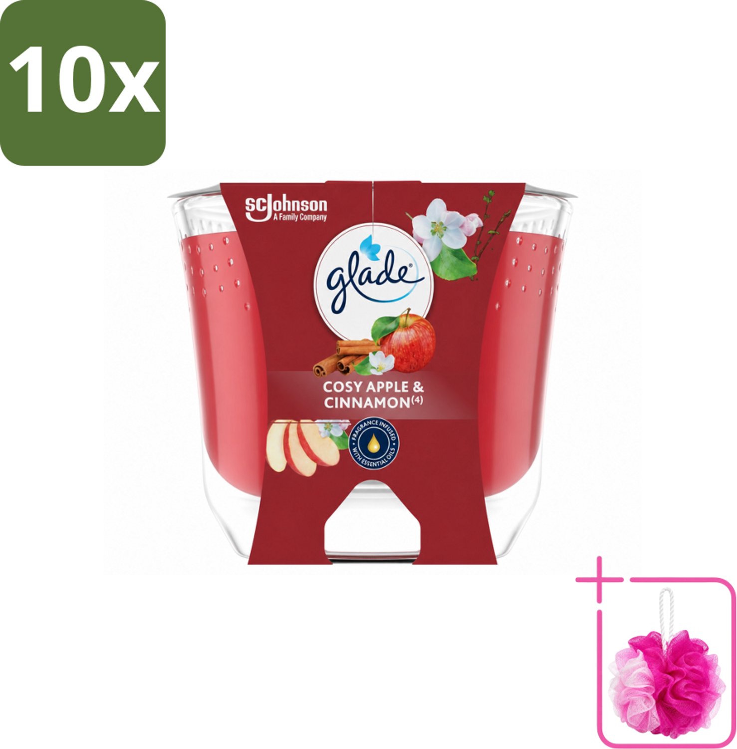 10 x Glade - Geurkaars Appel Kaneel - 100% Raapzaadwas - 204 g - Bulkverpakking - Geurkaars - Douchemop - Warme geur