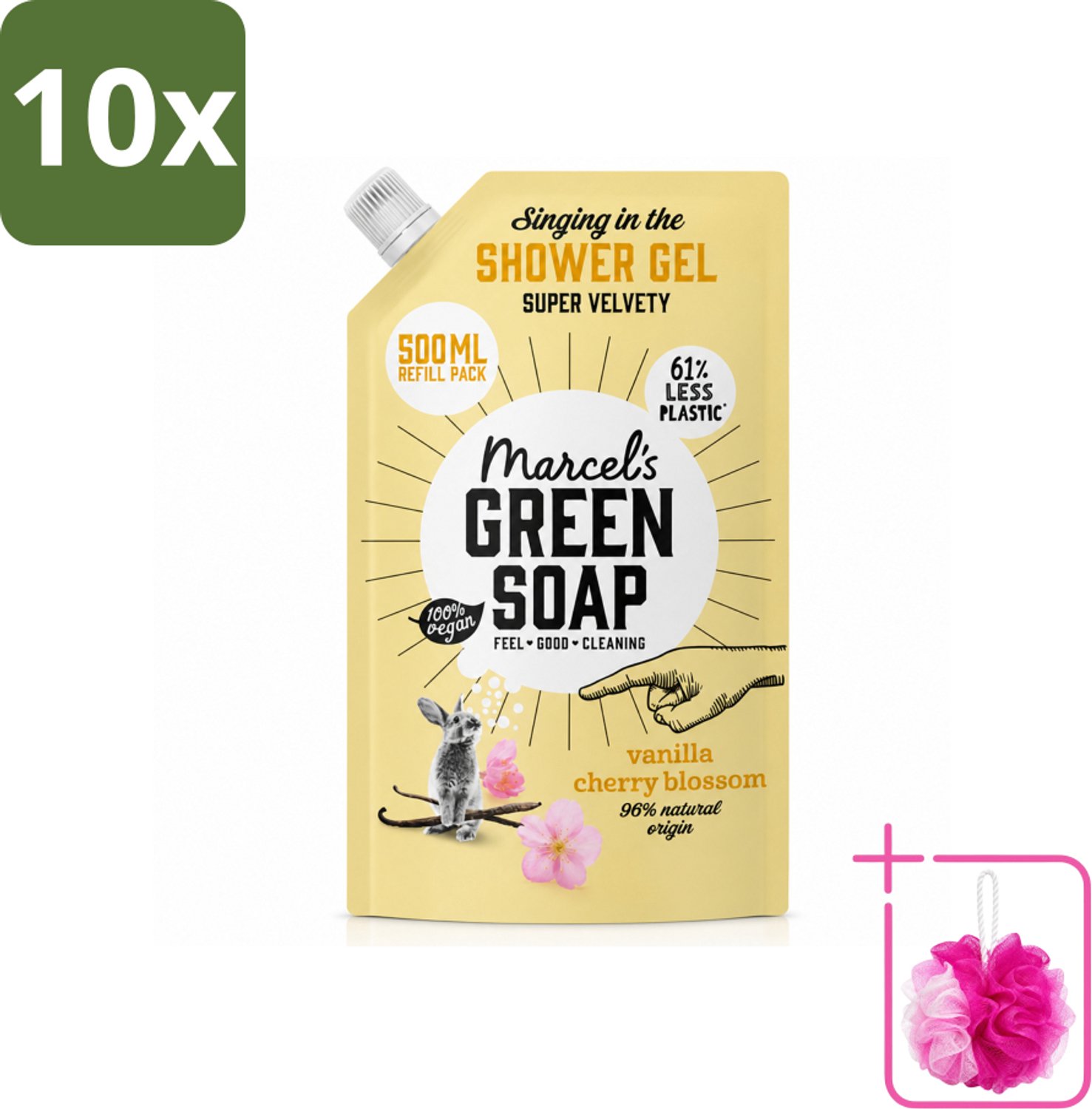 10 x Marcel's Green Soap - Shower Gel - Navulling - Vanille & Kersenbloesem - Krachtige werking - 500 ml - Bulkverpakking - Douchegel - Douchemop - Natuurlijke douchegel
