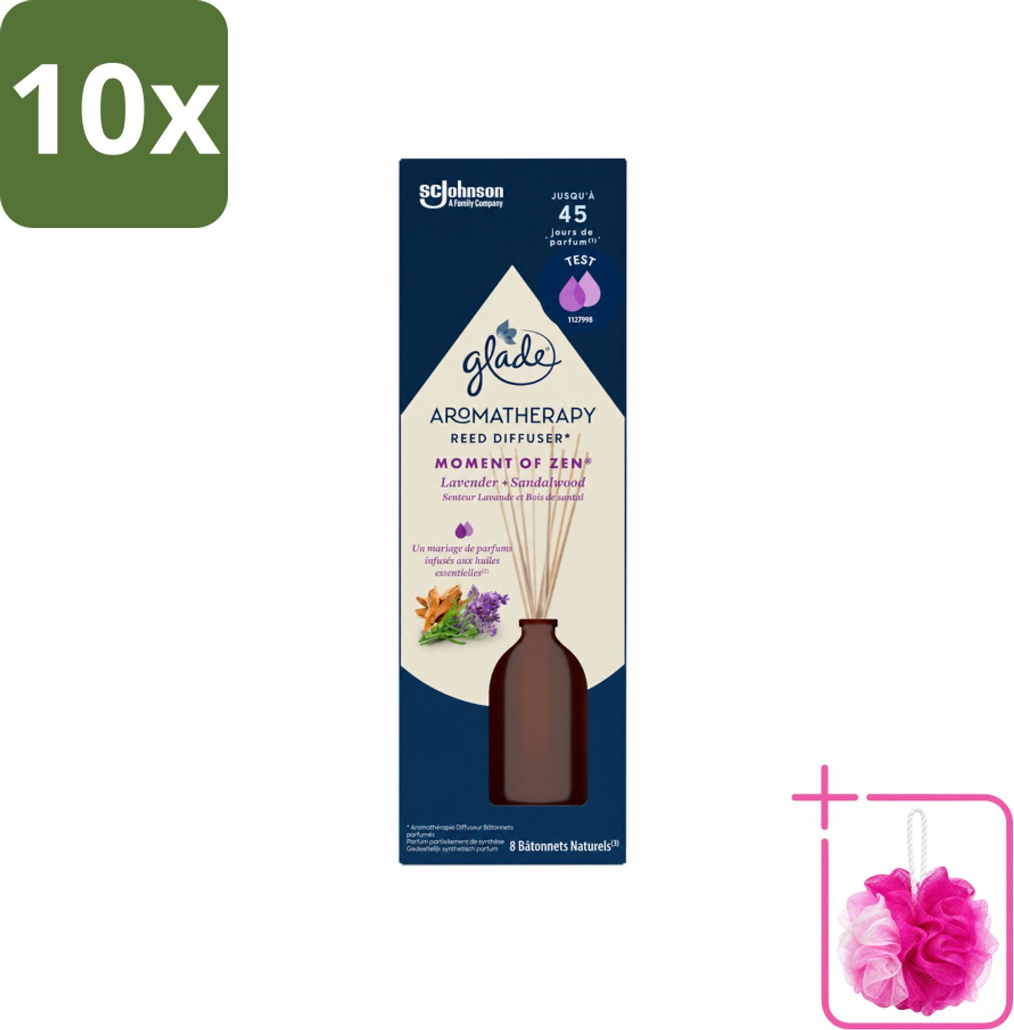 10 x Glade - Geurstokjes Moment van Zen - Aromatherapie Geurverspreiding - 80 ml - Bulkverpakking - Geurstokjes - Douchemop - Aromatherapie