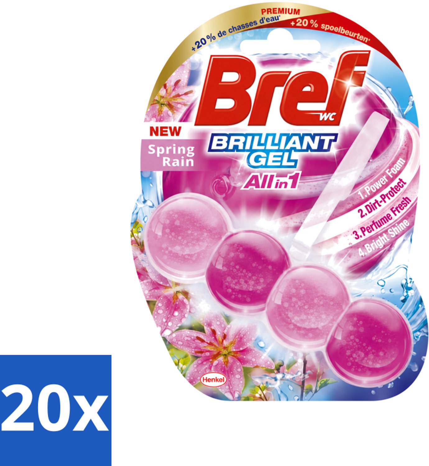 20 x Bref - Toiletblok - Brilliant Gel - Spring Rain - 42g - Voordeelverpakking - 20 stuks
