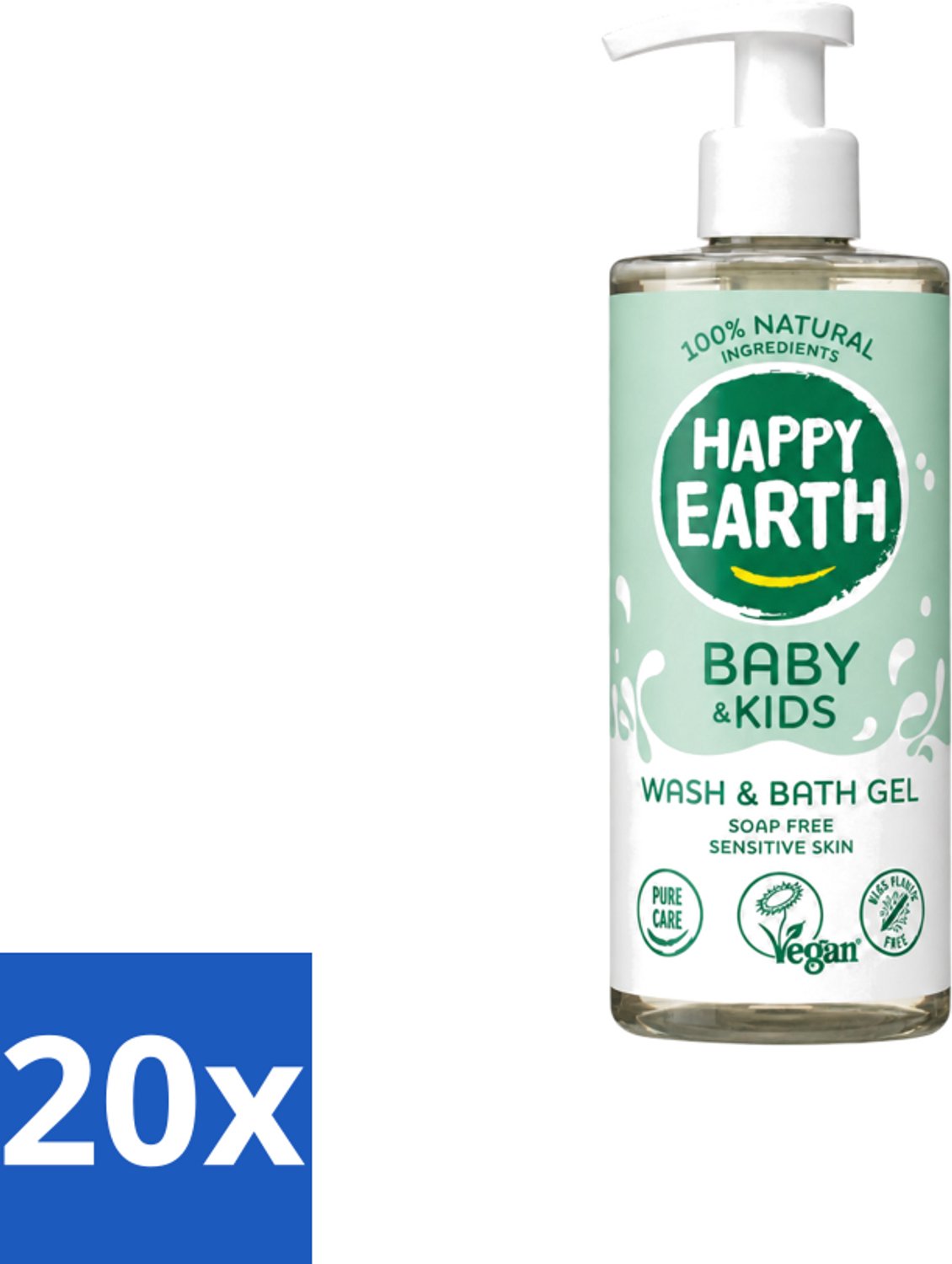 20 x Happy Earth – Was & Badgel – Zeepvrij Baby & Kids – 300 ml - Voordeelverpakking - 20 stuks