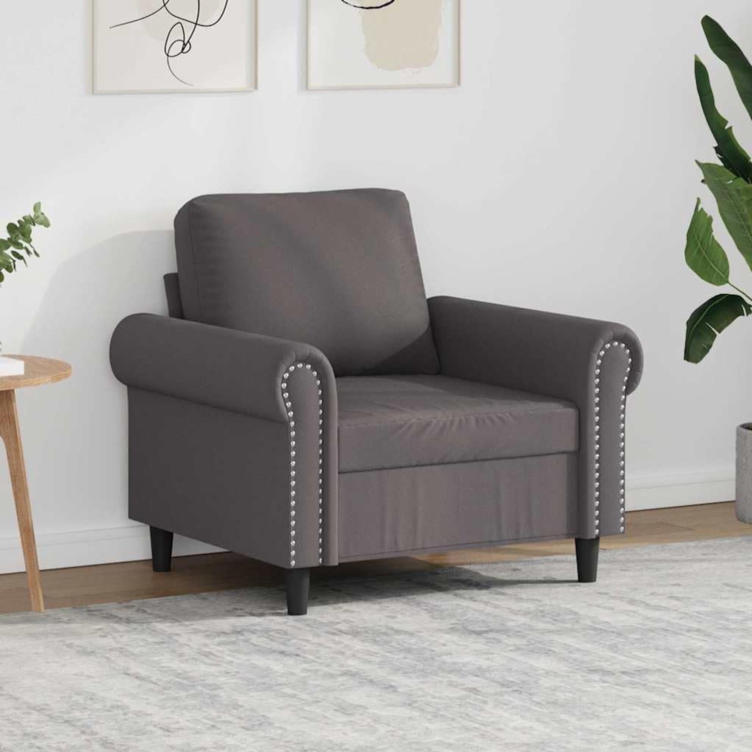 Fauteuil 60 cm kunstleder sofa met metalen frame en bekleding voor de woonkamer, 4 stuks zitmeubels voor ontspanning en comfort, duurzaam kunstleer