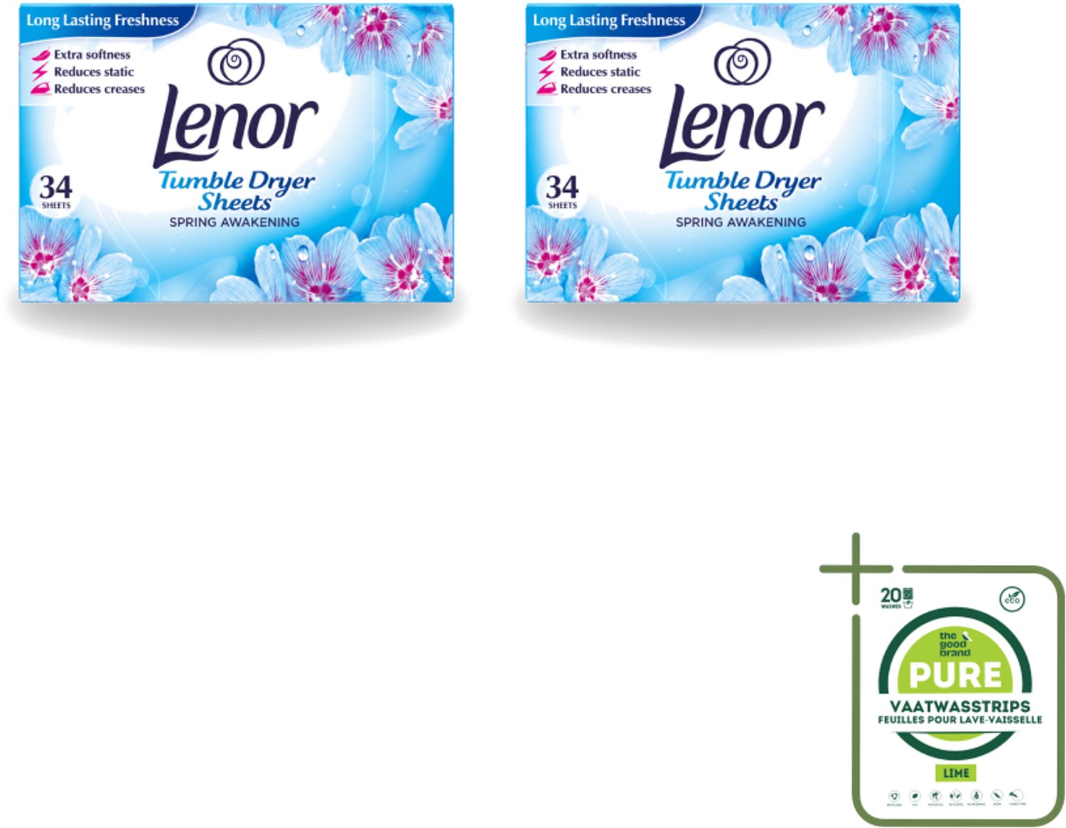 2 x Lenor - Droogtrommeldoekjes - Spring Awakening - 34 Doekjes - Grootverpakking - Vaatwasstrips - Droogtrommeldoekjes - Voorjaar Geur - Droogtrommel Geur - Kleding Fris - Statische Elektriciteit