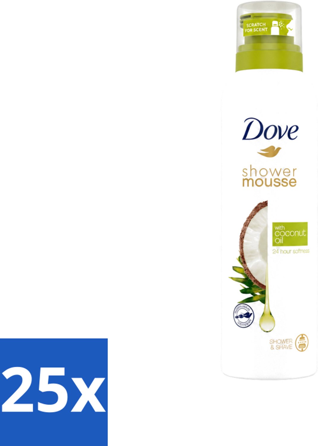 25 x Dove - Douchemousse - Coconut Oil - Voedend en verzorgend - 200 ml - Voordeelverpakking - 25 stuks