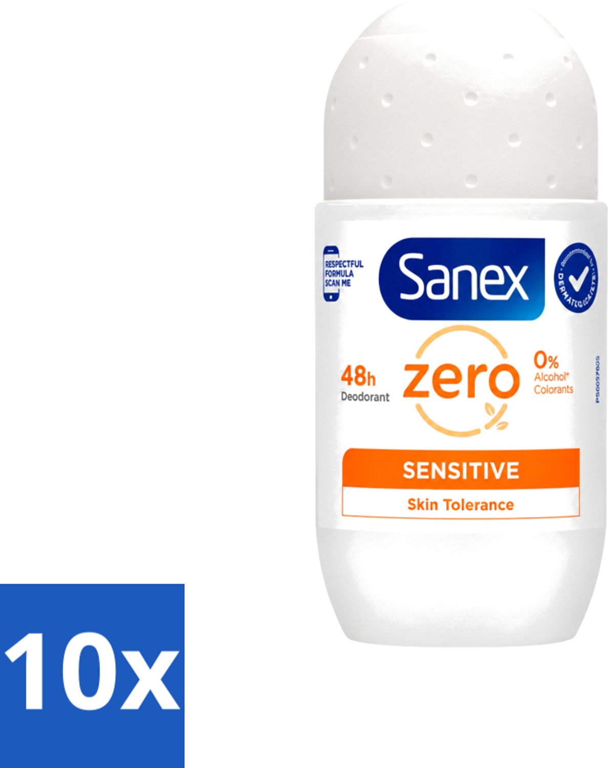 10 x Sanex - Deodorant - Roller - Zero% - Sensitive - Zonder Alcohol & Parabenen - 50 ml - Voordeelverpakking - 10 stuks