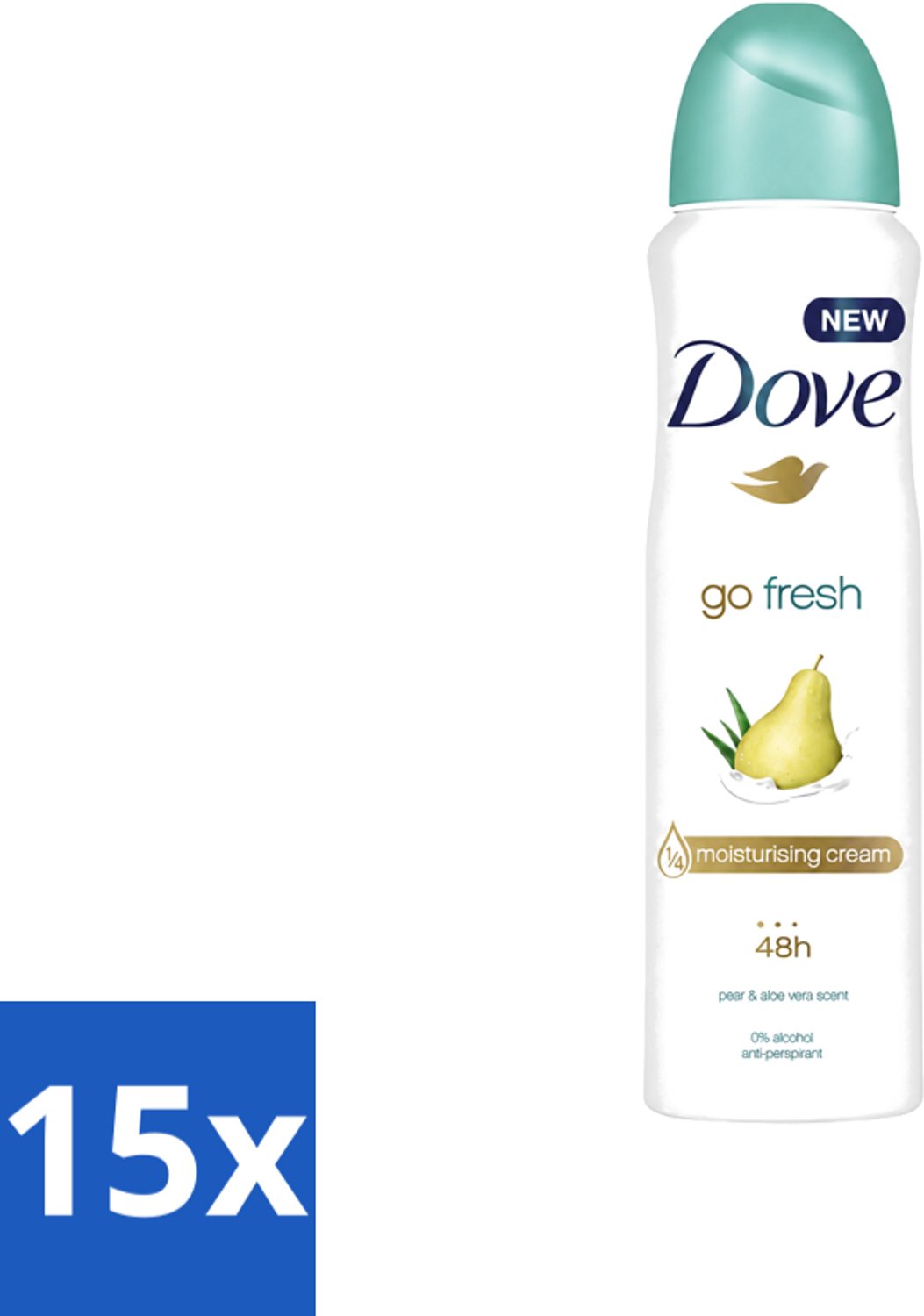 15 x Dove - Deodorant - Spray Go Fresh Pear & Aloe - Frisse en verzorgende geur - 250 ml - Voordeelverpakking - 15 stuks