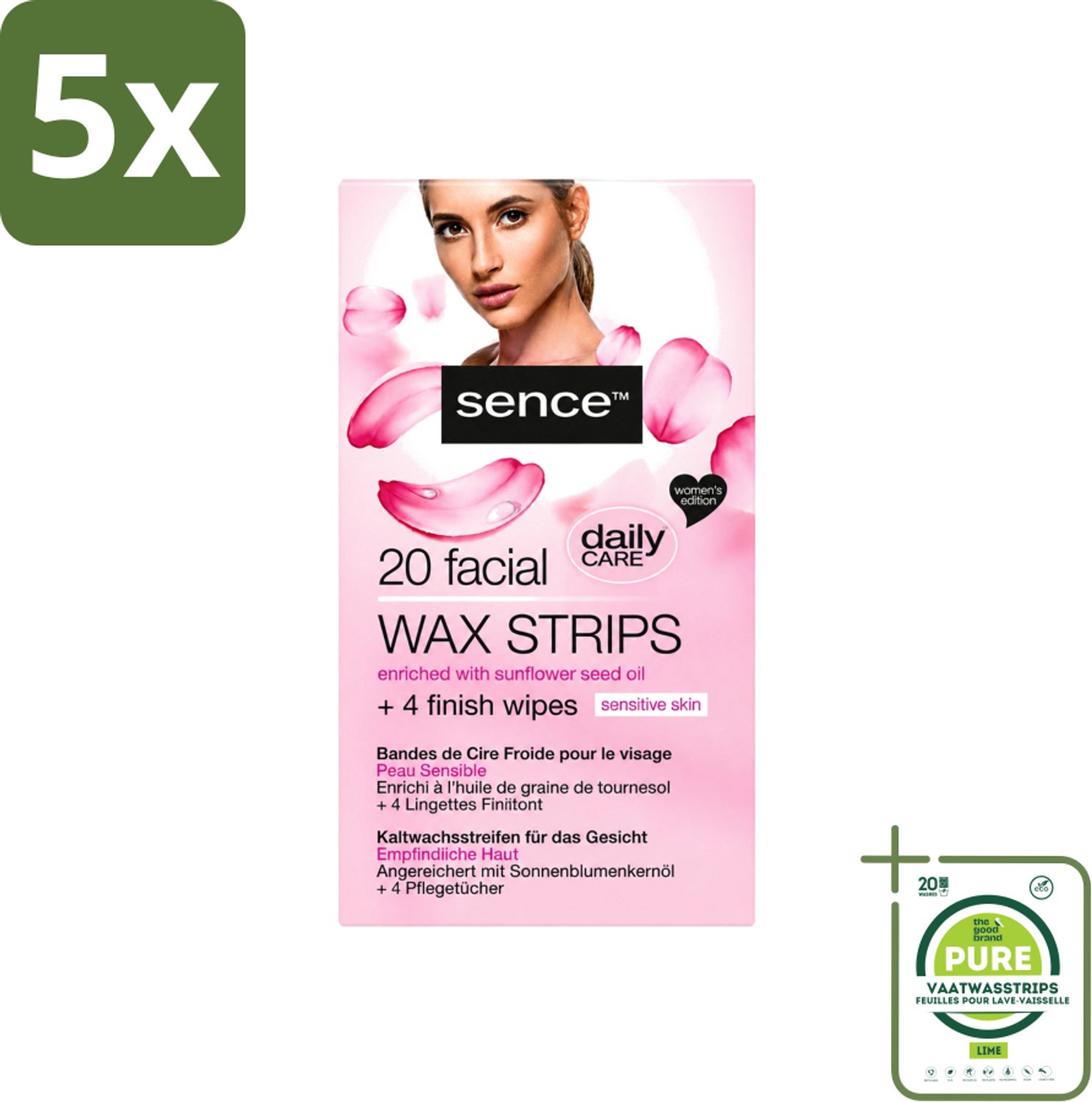 5 x Sence - Waxstrips - Gezicht - 20 Waxstrips - Grootverpakking - Vaatwasstrips - Gezichts-waxstrips - Gezichts-waxen - Haartjes Verwijderen - Gezichtsverzorging - Gladheid