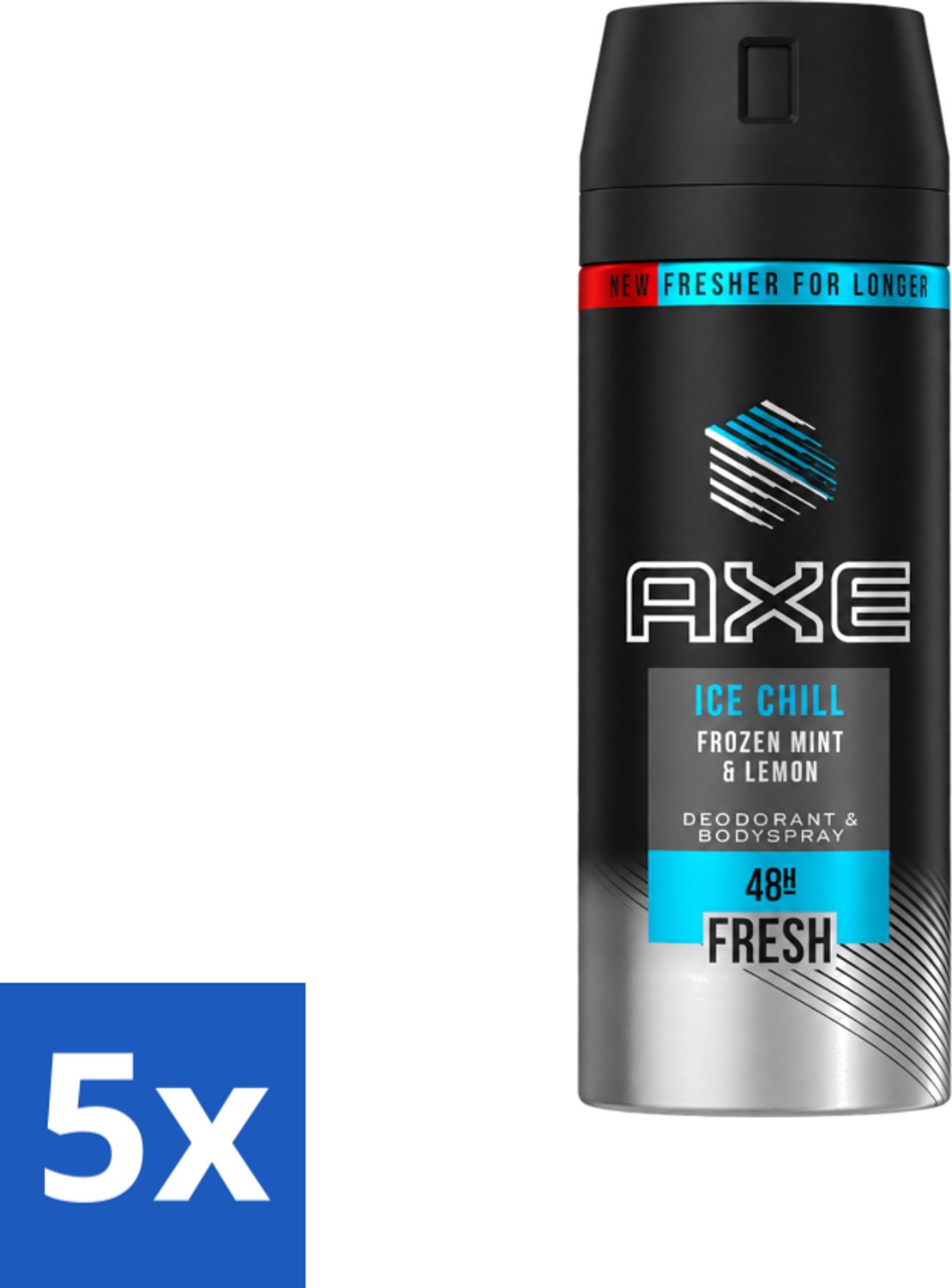 5 x Axe - Deodorant Bodyspray - 48hrs Fresh - Ice Chill - Frozen Mint & Lemon - 150 ml - Voordeelverpakking - 5 stuks