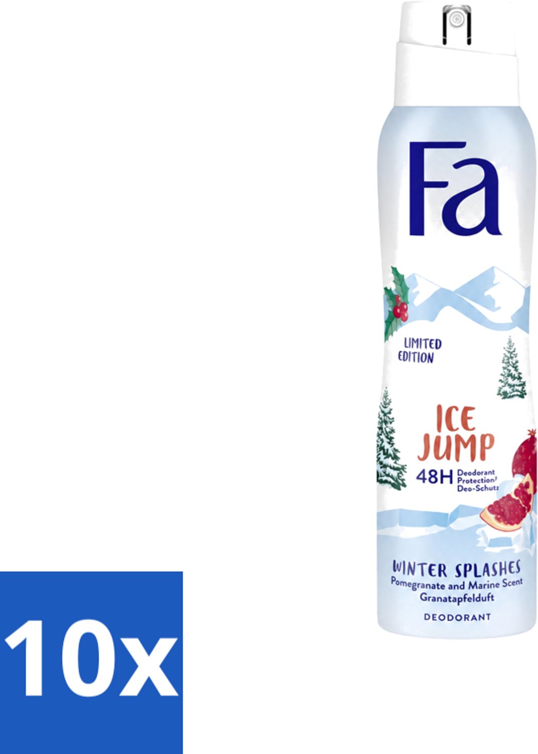 10 x Fa - Deodorant Spray - Winter Splashes Ice Jump - Koel - 48 uur Bescherming - 150 ml - Voordeelverpakking - 10 stuks