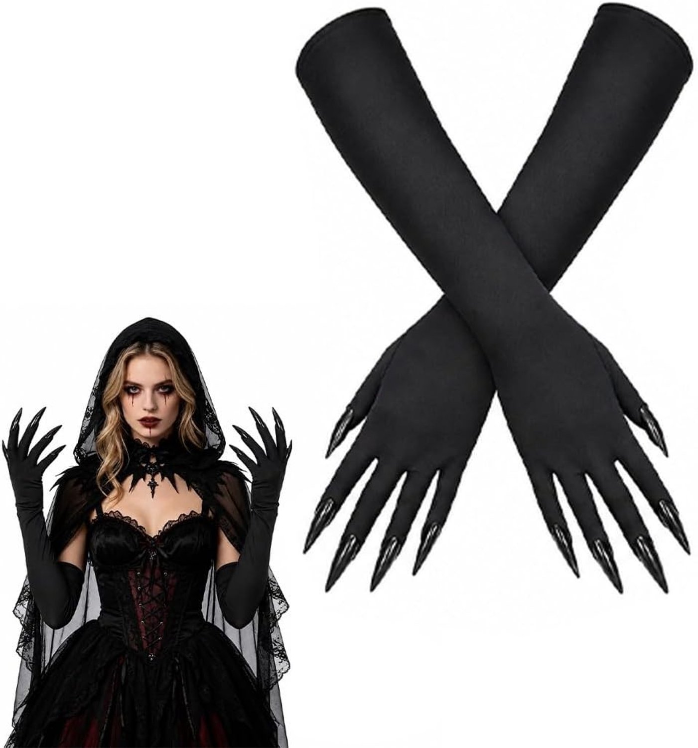 Zwarte Lange Handschoenen voor Halloween Kostuum, Perfect voor Volwassenen met Lange Nagels