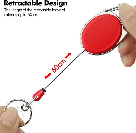Set van 4 Uittrekbare Badge Reel Houder, ID Kaart Lanyard, Sleutelhouder voor Werk en Evenementen (Blauw, Paars, Rood, Roze) — afbeelding 5