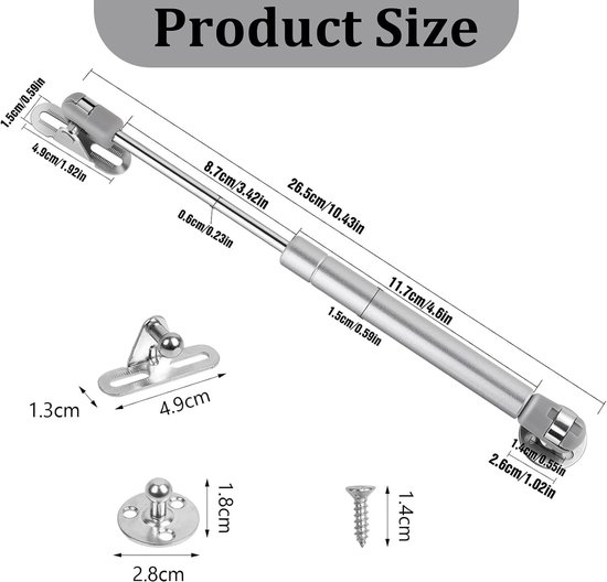 4 Stuks Gasveren 150N/15kg, Zware Gasveren voor Langzame Liftondersteuning, Ideaal voor Bedden, Keukenkasten en Deuren — afbeelding 5