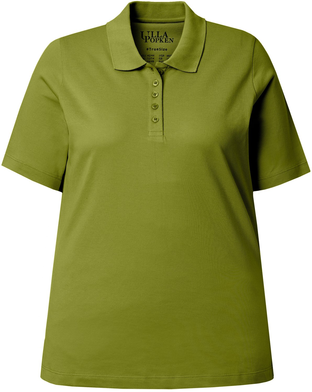 Ulla Popken - Dames - Poloshirt langere knoopsluiting polokraag korte mouwen - Grasgroen - Maat 42+