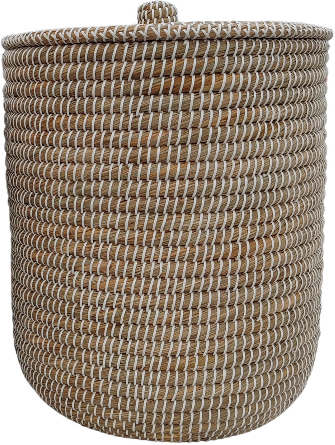 Wasmand met deksel – zeegras – 65 liter – naturel wit