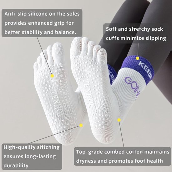 Dames Zehensokken - 3 Paar Antislip Sokken voor Yoga & Pilates — afbeelding 5