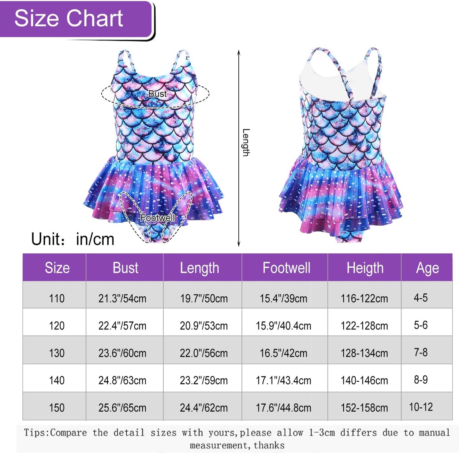 Eendelige bikini voor meisjes, zeemeerminnen, eendelige strandkleding met prinsessenrok zoom, spa, strand, badpak