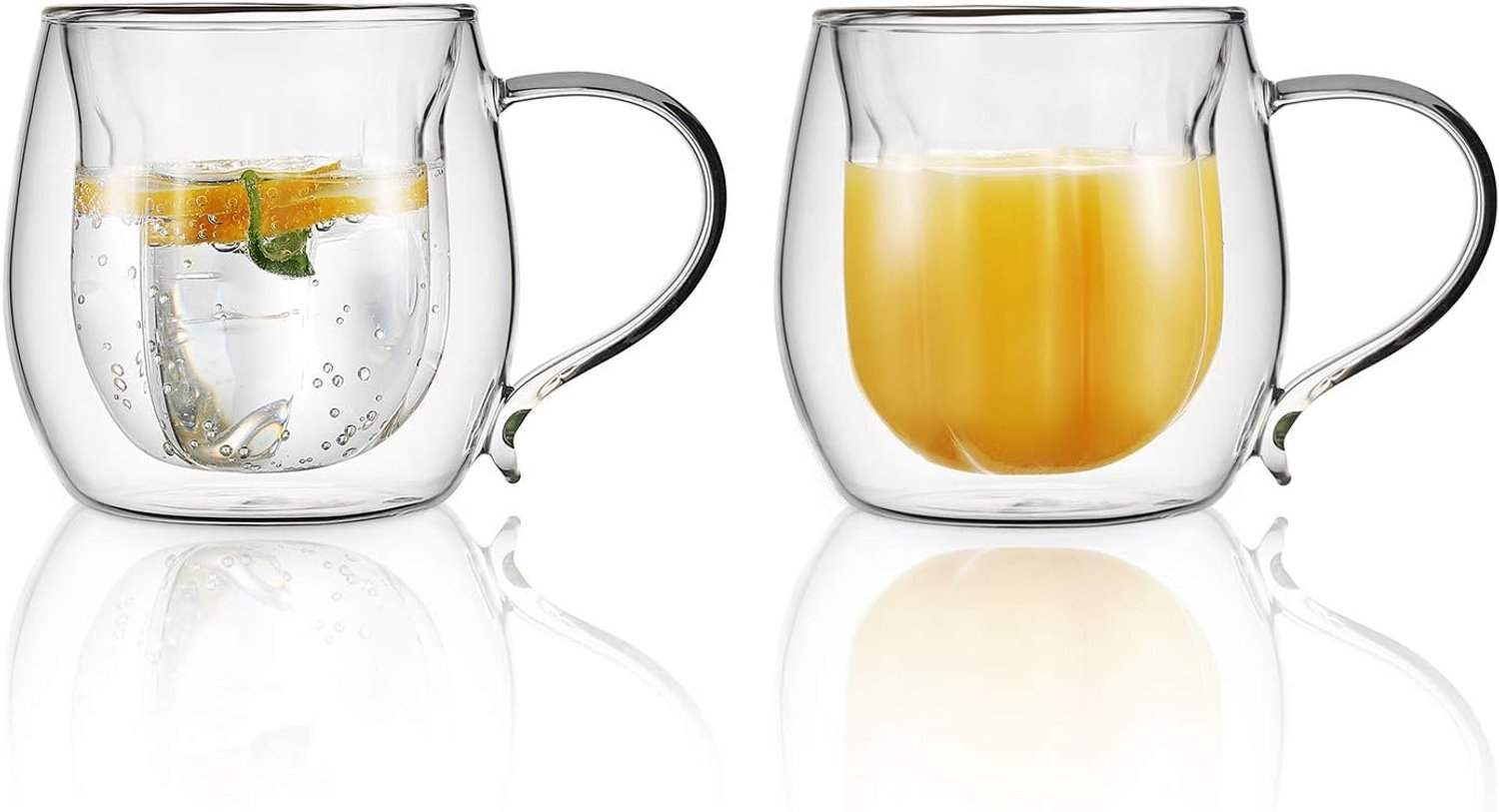 230 ml dubbelwandige bloemvorm geïsoleerde glazen koffiekopjes set van 2, hittebestendige borosilicaatglazen mokken met handvat voor thee, latte, cappuccino, koude/warme dranken