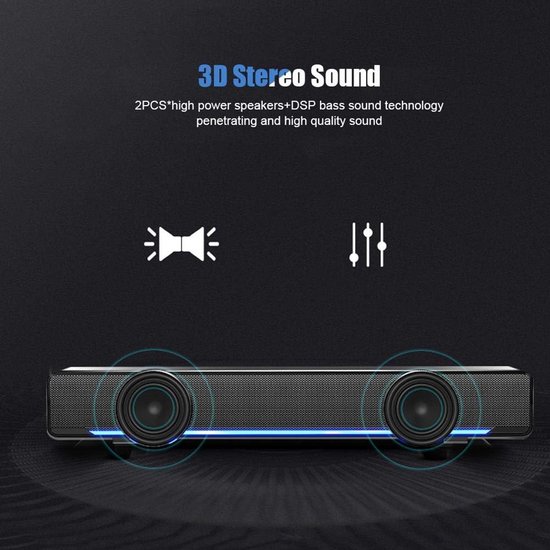 Soundbar, Wired Stereo soundbar muziekspeler Bass Surround soundbox 3,5 mm ingang voor desktop/laptop/TV/smartphone/tablet/MP3/MP4 — afbeelding 2