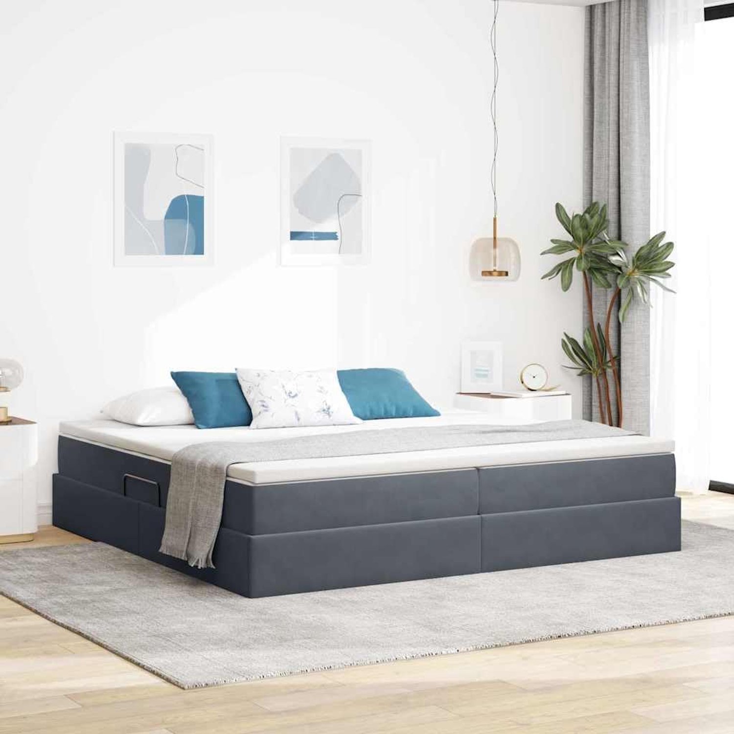Opbergbed Modern Minimalistisch 200 x 200 cm Donkergrijs