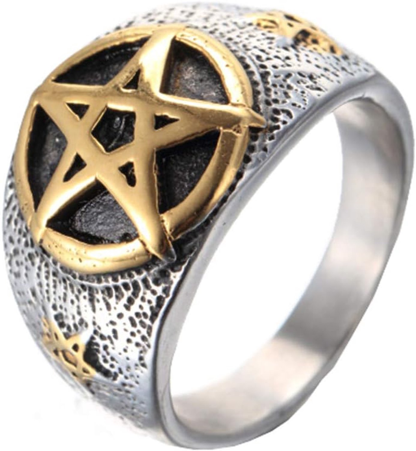 Ringen voor heren, roestvrij staal, zilvergoud, pentacle band, Roestvrij staal