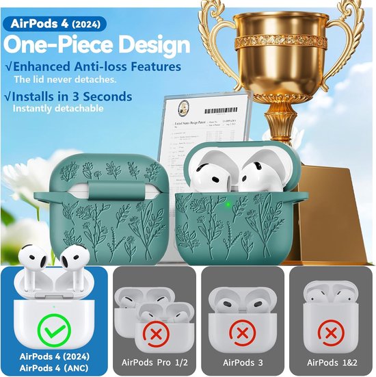 Grasprint Hoesje voor AirPods 4 (Groen) — afbeelding 2