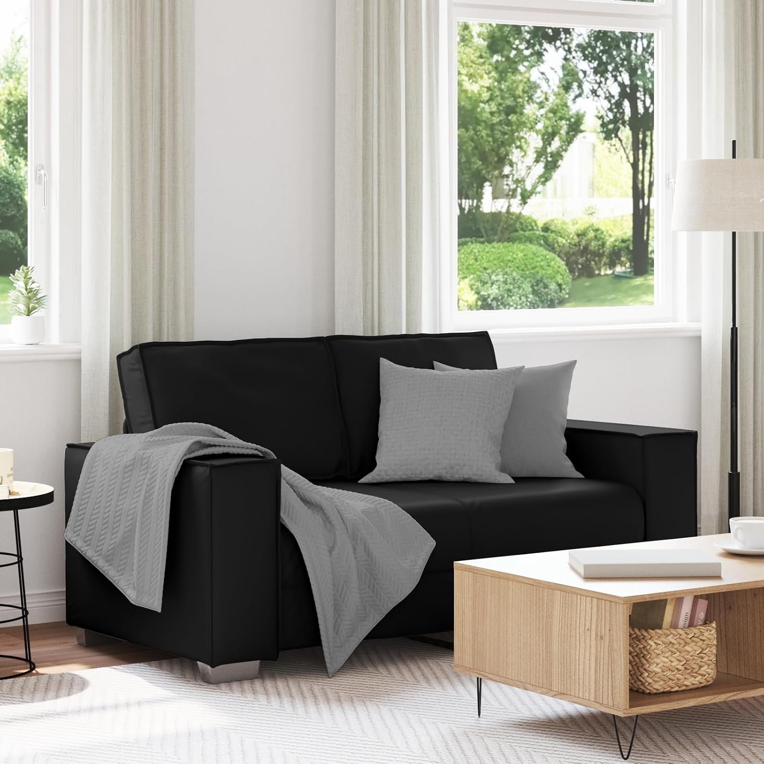 2-zitsbank, 120 cm, zwart kunstleer, loveseat met stabiele metalen constructie en comfortabele schuimkussens voor woonkamer en kantoor, onderhoudsvriendelijke bekleding