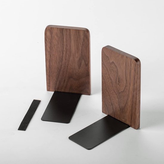 Decoratieve Houten Boekensteunen - Stevige Boekenstopper voor Thuis, Kantoor of School - Ideaal Cadeau 13x11x8cm (Walnoot) — afbeelding 4