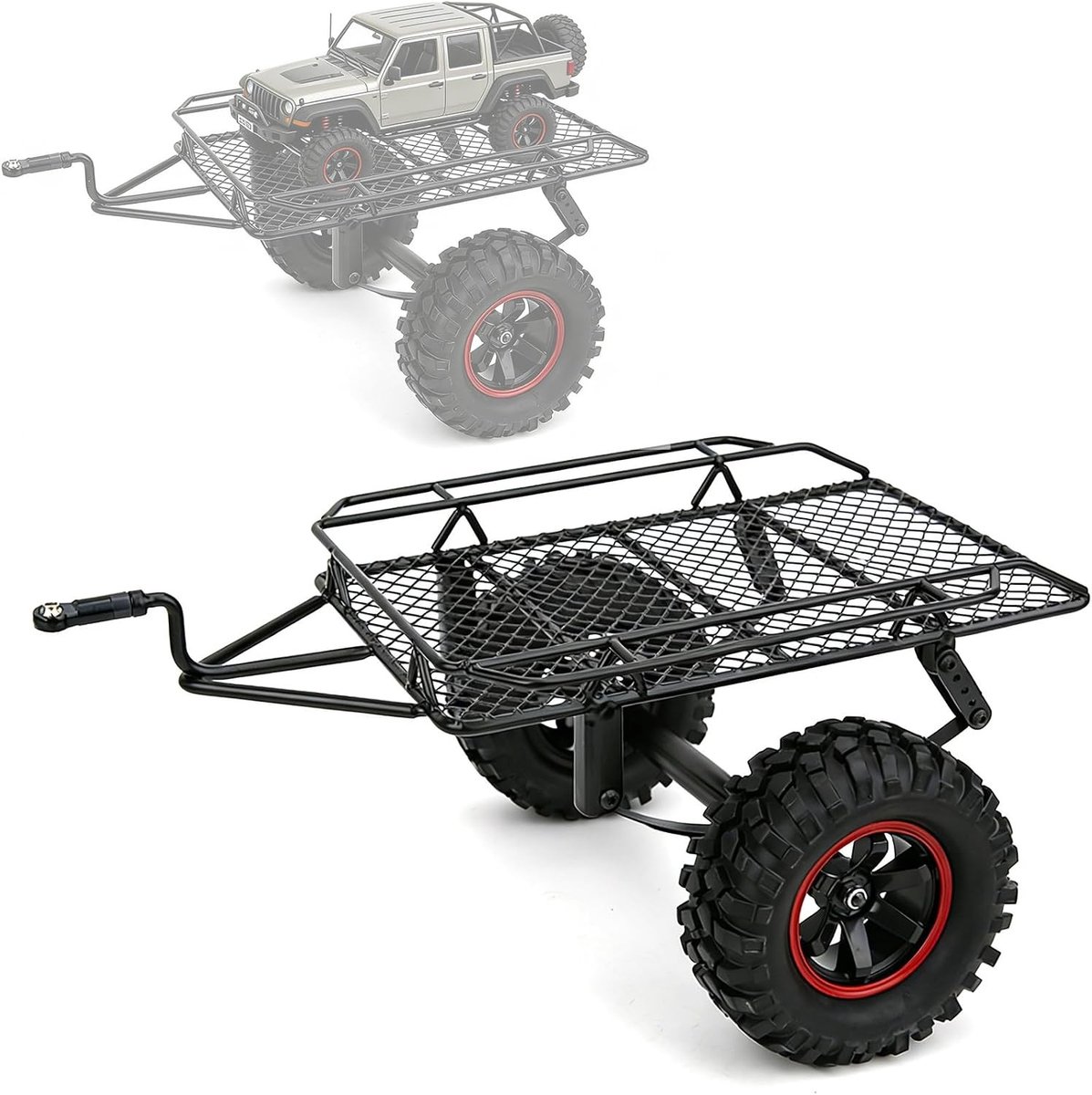 Robuuste RC Trailer Car Hopper met Metalen Aanhangwagenkoppeling voor 1/10 RC Trucks en Offroad Voertuigen
