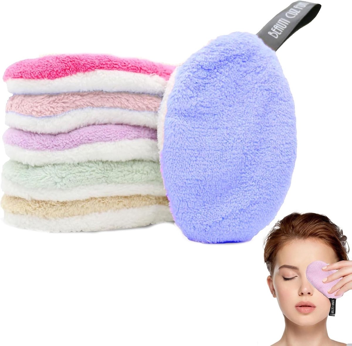 Set van 6 Wasbare Makeup Pads van Katoen - Geschikt voor Alle Huidtypes, Zachte Reiniging en Makeup Verwijdering in 6 Kleuren