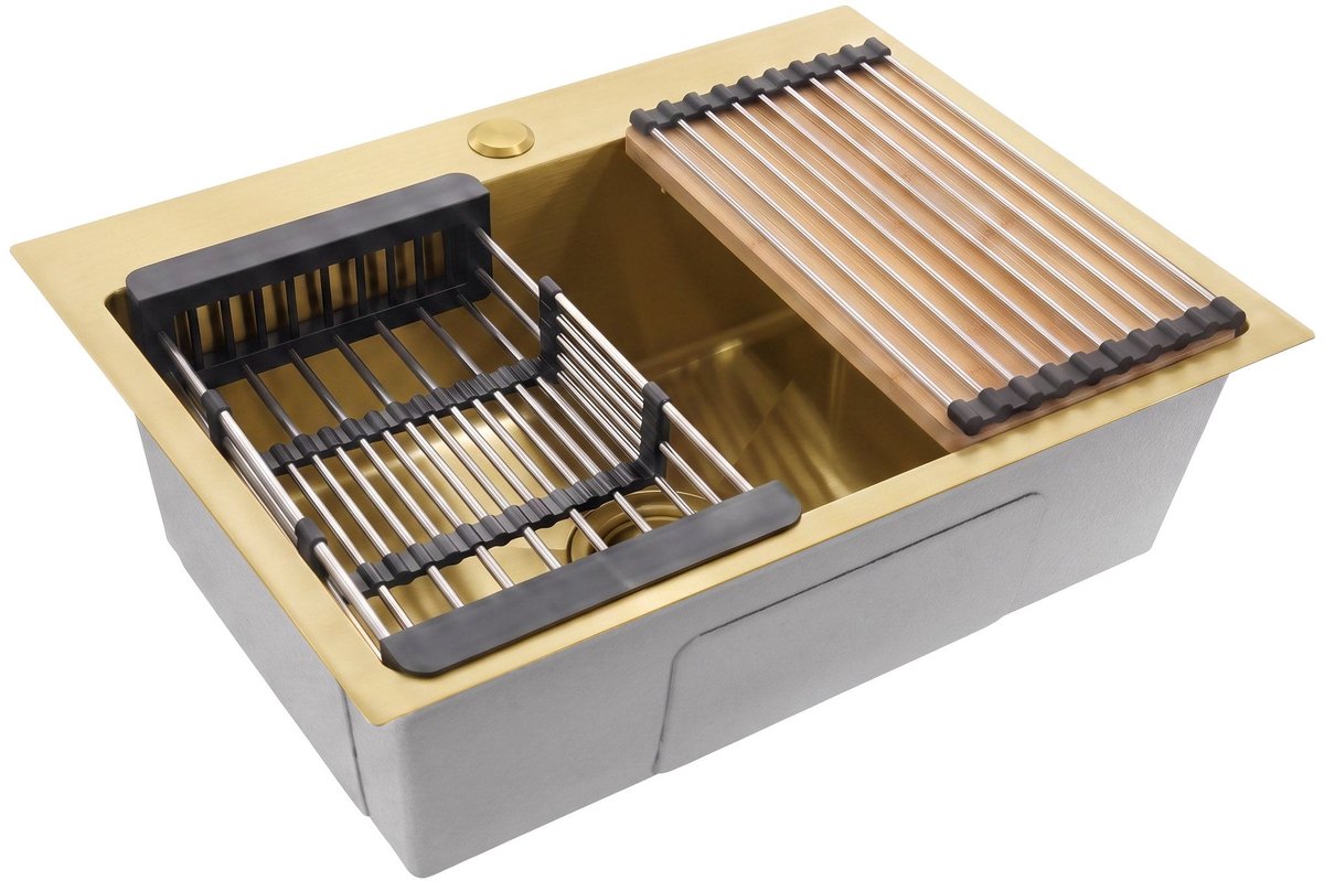 Rea - Stalen Spoelbak Met Accessoireset 3-delig Liam Brush Gold Beige accessoires