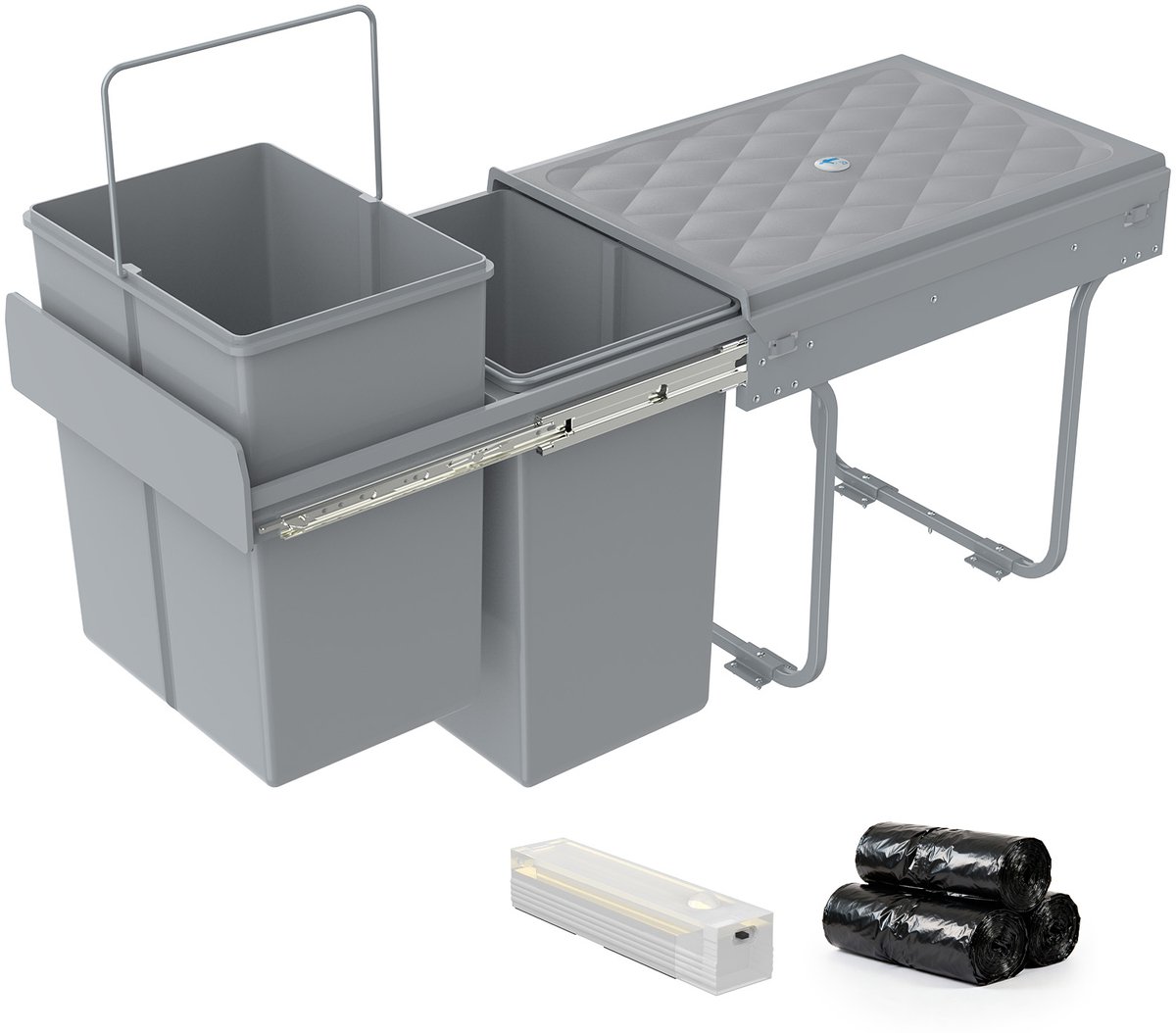 Arvioo Inbouw vuilnisbak‑40L‑2x20L‑demperrail‑keukenkast‑afvalsortering‑grijs