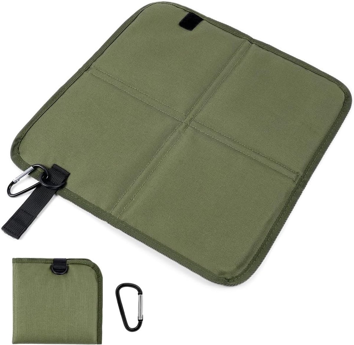 Vouwbaar Zitkussen 40cm x 40cm - Waterdicht en Draagbaar Kussen met Carabiner voor Buitenactiviteiten en Reizen, Oxford Stof, Zwart