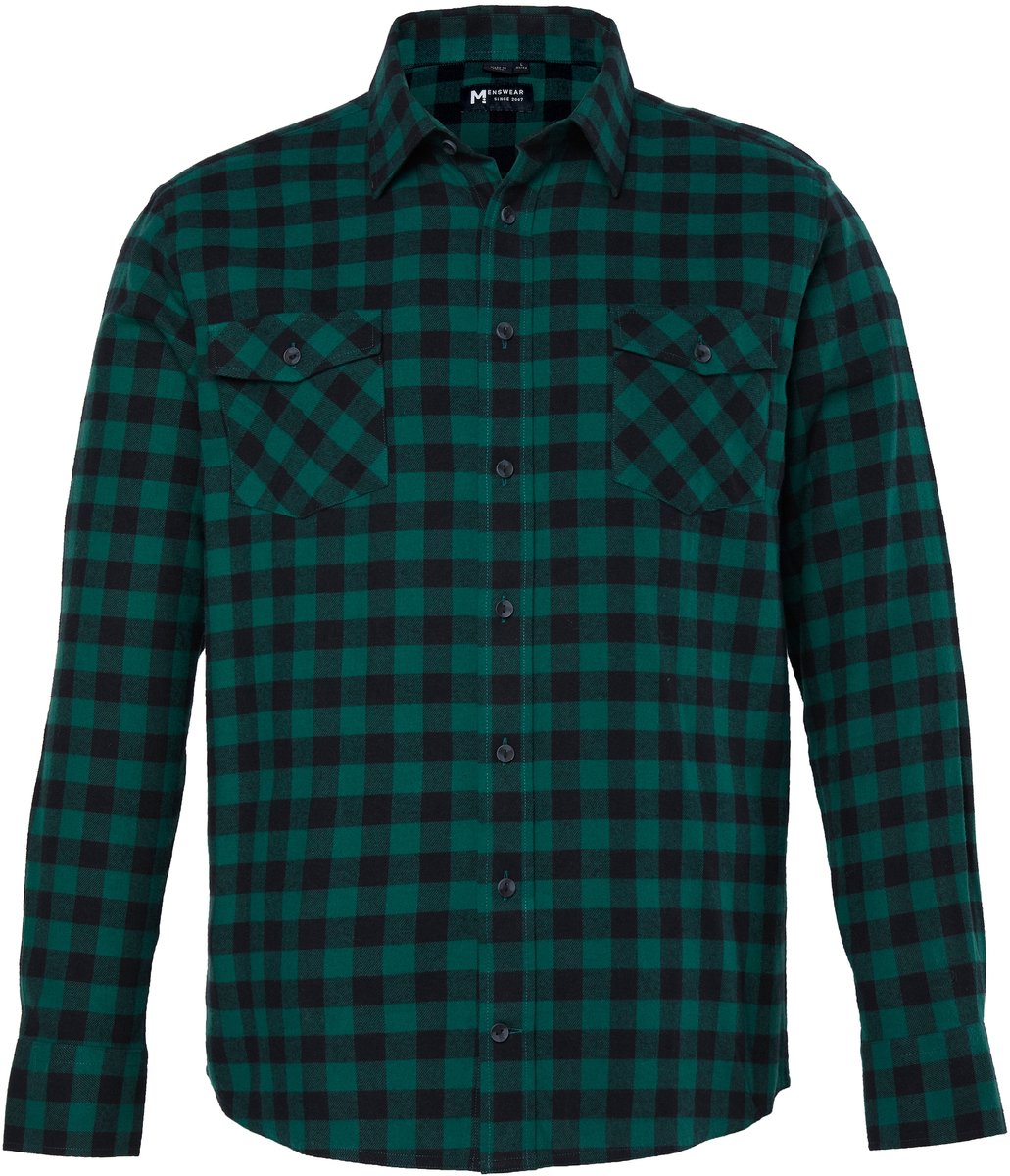 Men Plus - Heren - Geruit flanellen overhemd lange mouwen kentkraag tot 8XL - Dennengroen - Maat XXL