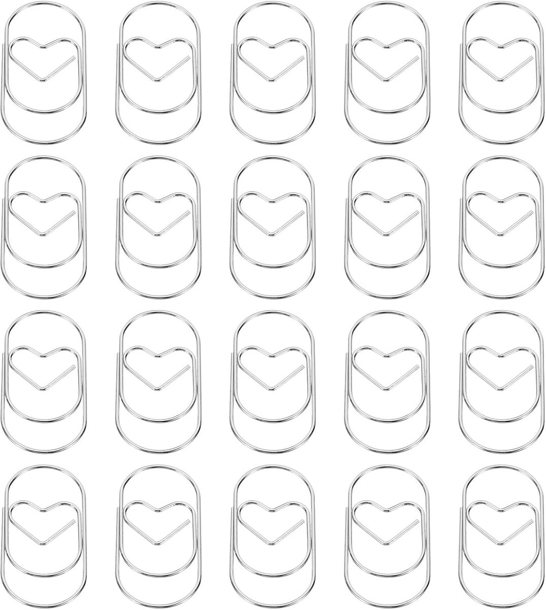 20 Stuks Hartvormige Paperclips, Ideaal voor Kantoor, Creatieve Projecten en Thuisgebruik, 5 cm, Zilver