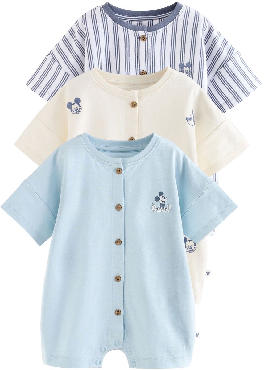 Next - Jongens - Set van 3 babyrompertjes met Mickey Mouse-print - Blauw