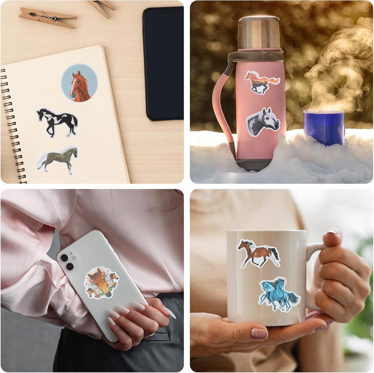 Honderd Waterdichte Paard Stickers Set - Herbruikbare PVC Dieren Stickers voor Laptop, Skateboard, Waterflessen en Koffers, Perfect Cadeau voor Kinderen